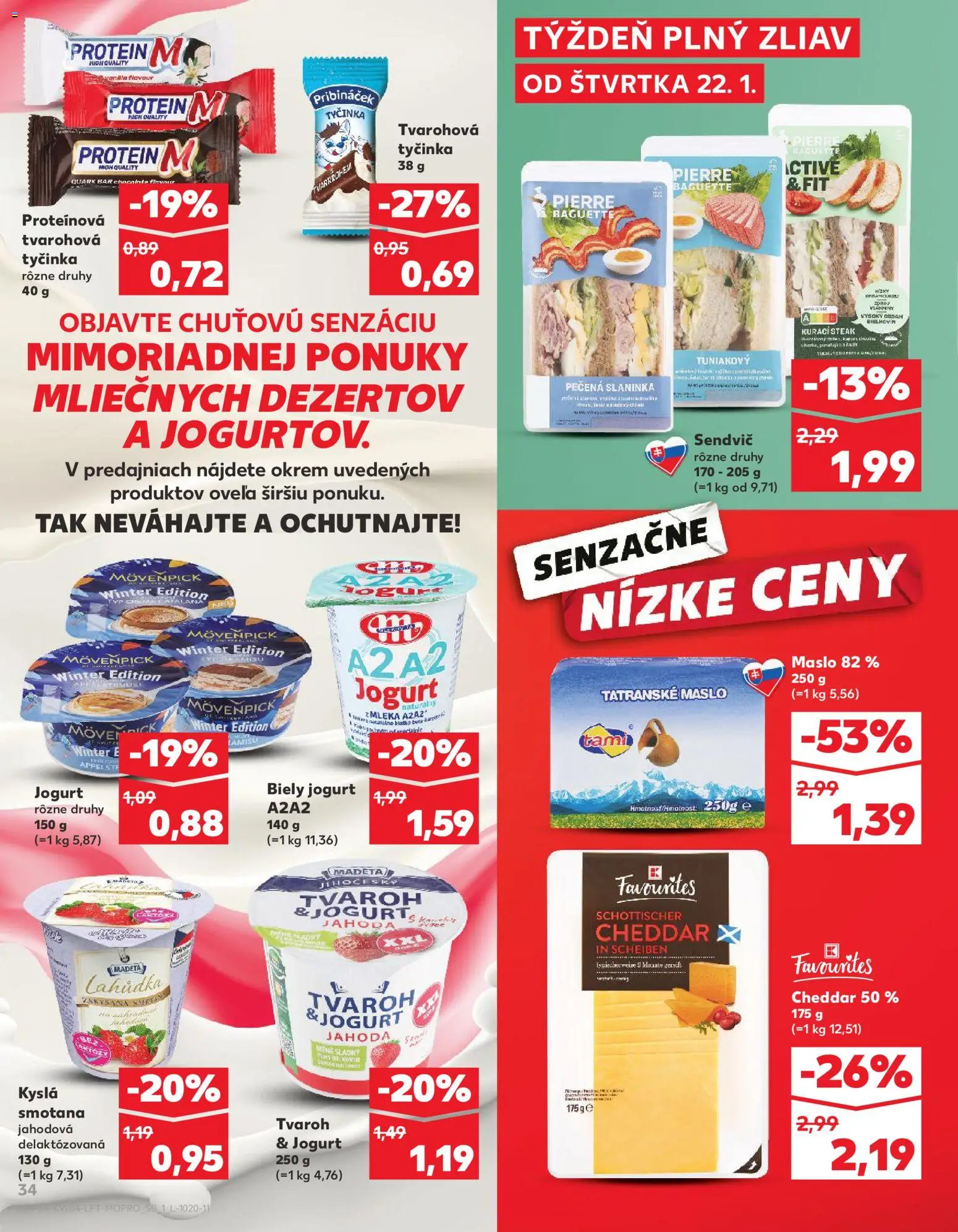 Nové Kaufland akcie – leták je platný od 22.01.2026 | Strana: 34 | Produkty: Protein, Biely jogurt, Tvaroh, Steak