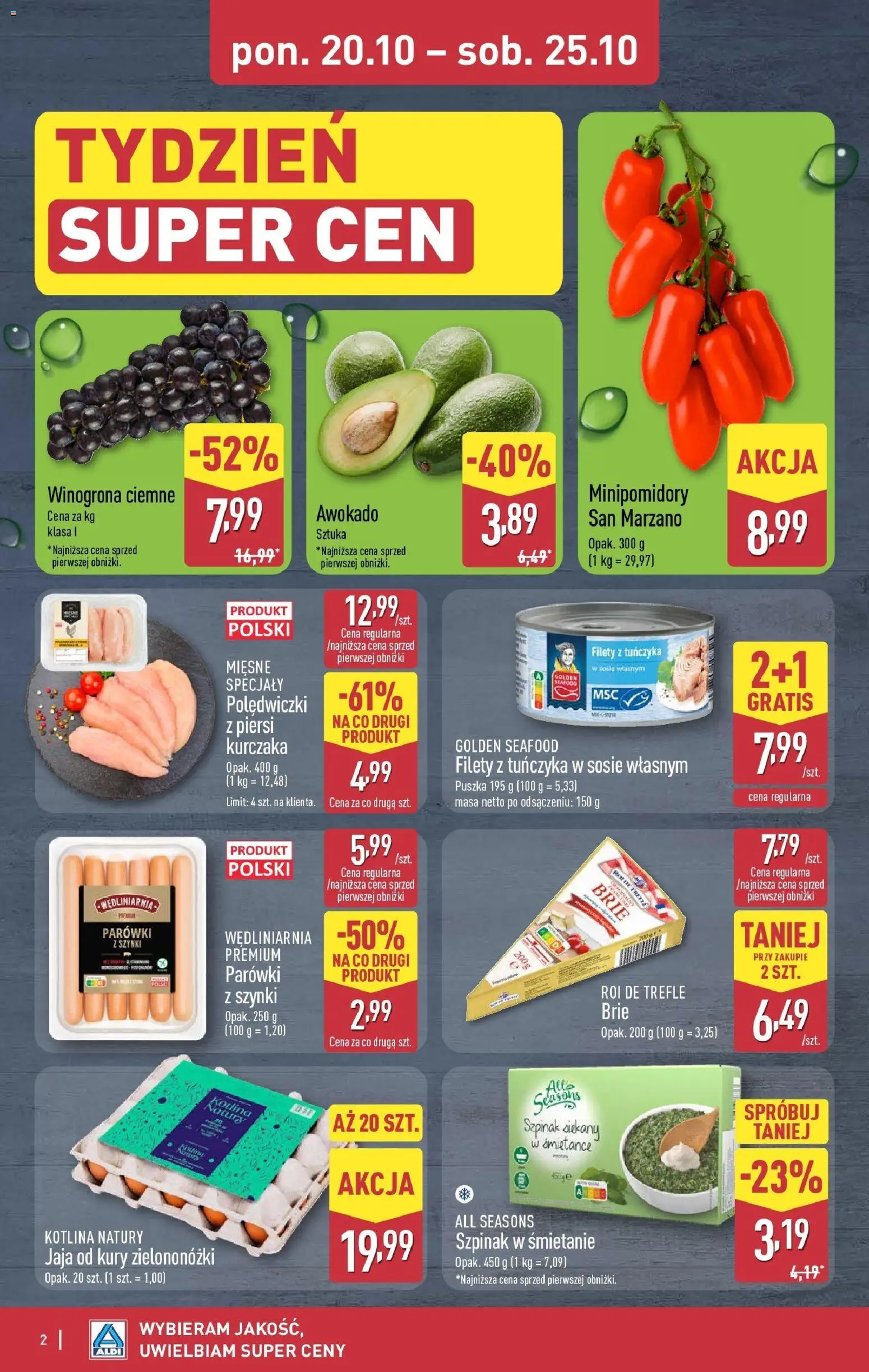 Aldi - Dodatkowe promocje na weekend w ALDI od 22.10.2025 | Strona: 2 | Produkty: Winogrona, Parówki, Szpinak, Awokado