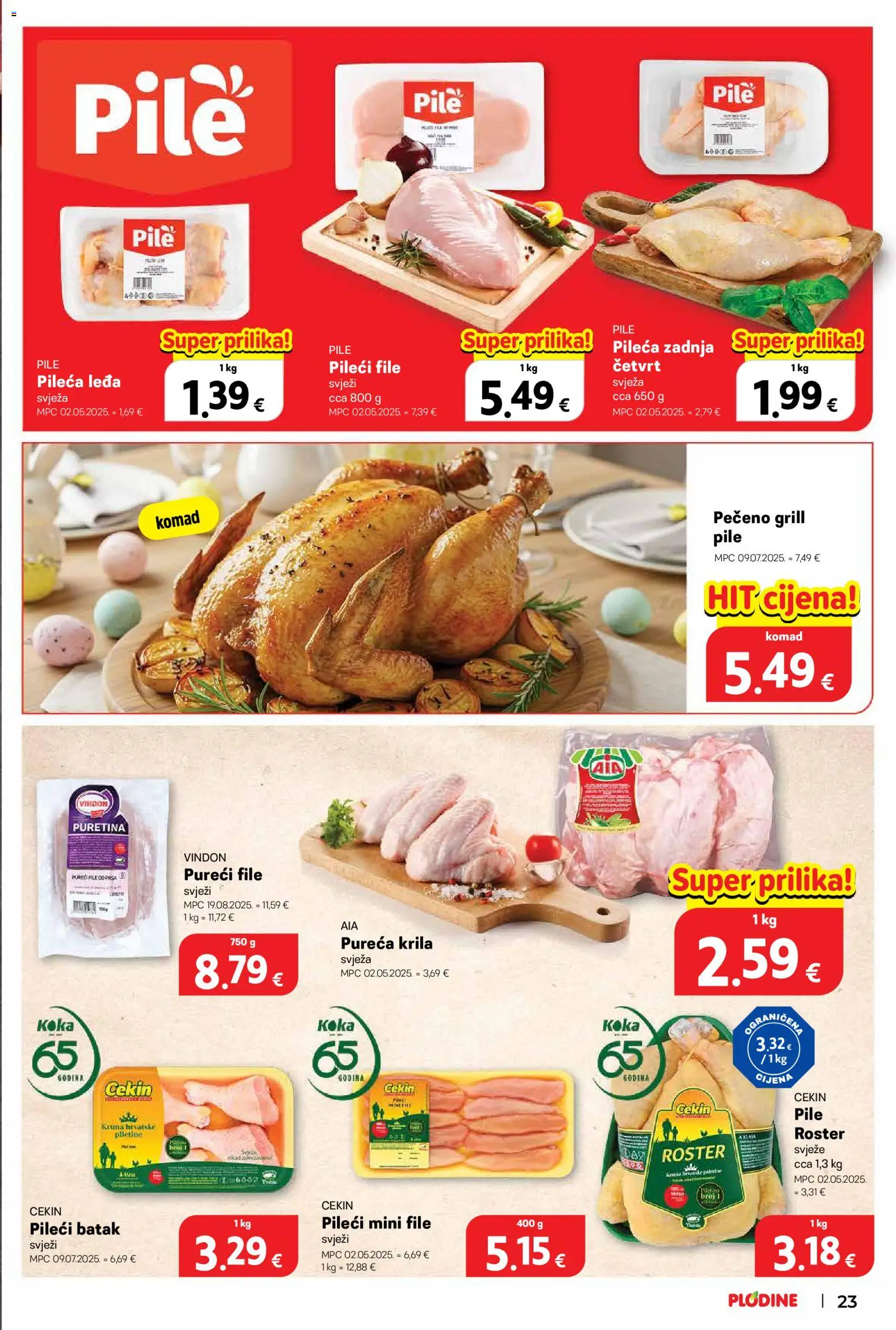 Plodine katalog | vrijedi od 11.03.2026 | Stranica: 23 | Proizvodi: Puretina, Pileći file