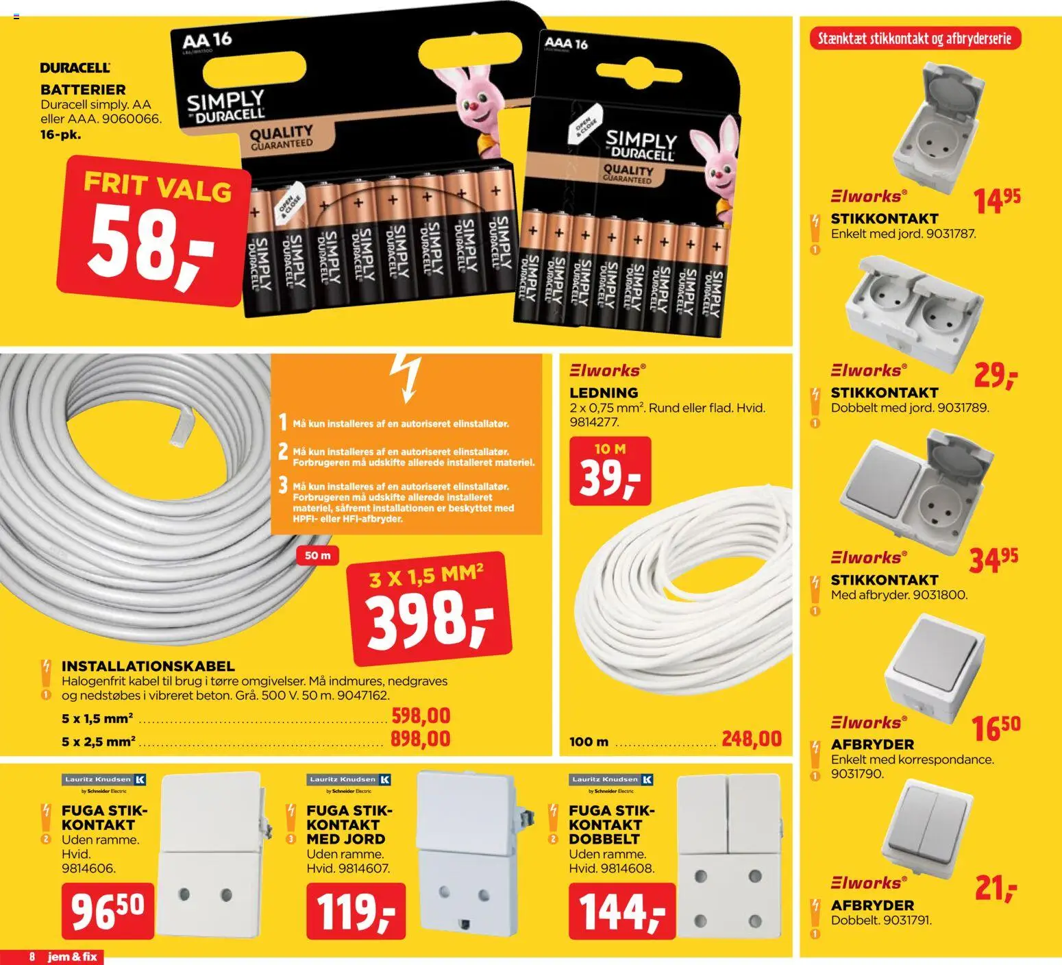 Jem & fix tilbudsavis – gyldig fra 01.02.2026 | Side: 8 | Produkter: Stikkontakt, Batterier, Stik, Kabel