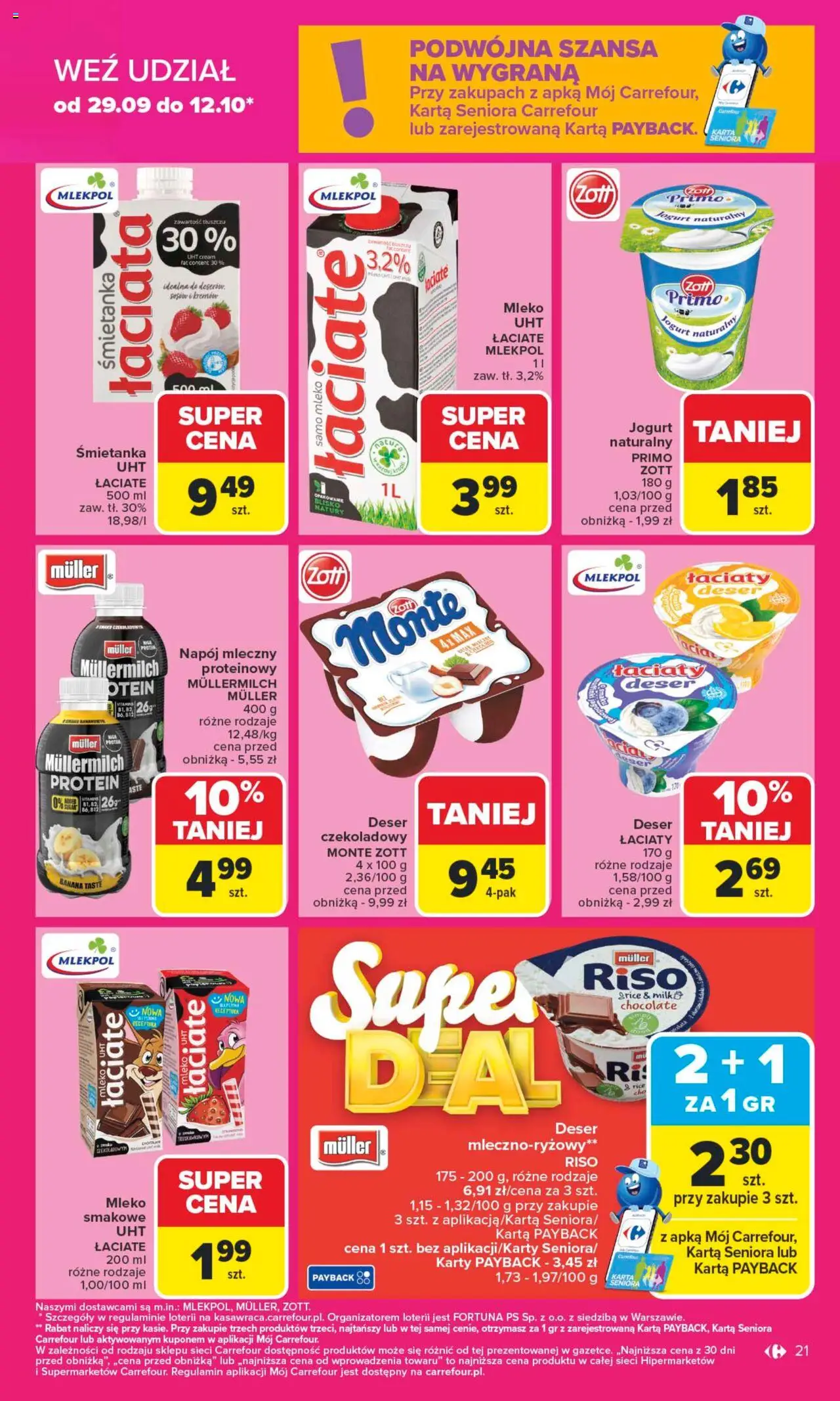 Carrefour Gazetka od 29.09.2025 | Strona: 21 | Produkty: Karta, Jogurt naturalny, Mleko, Jogurt