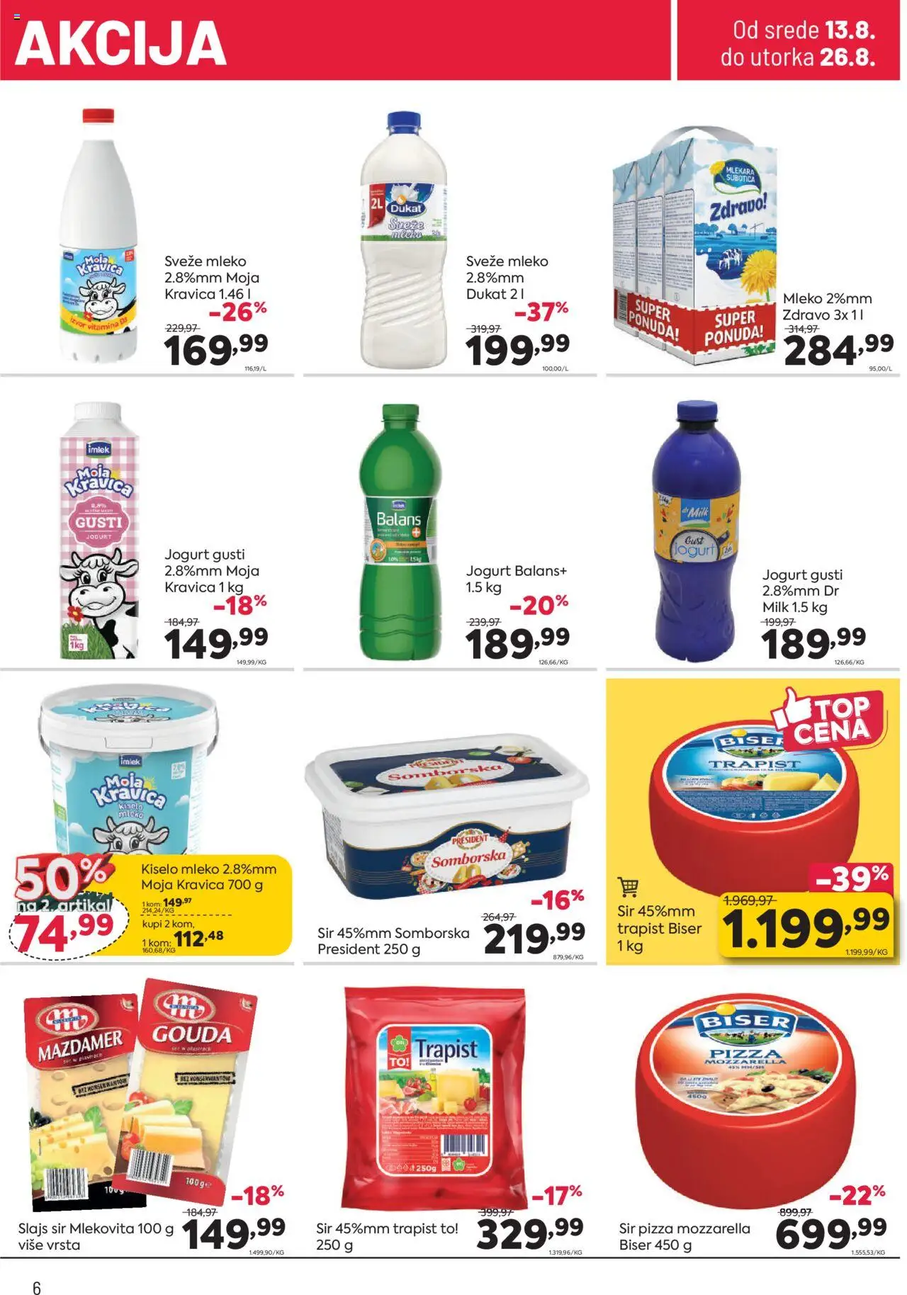 PerSu katalog - važi od 13.08.2025 | Strana: 6 | Proizvode: Kiselo mleko, Sveže mleko, Moja kravica, Sir