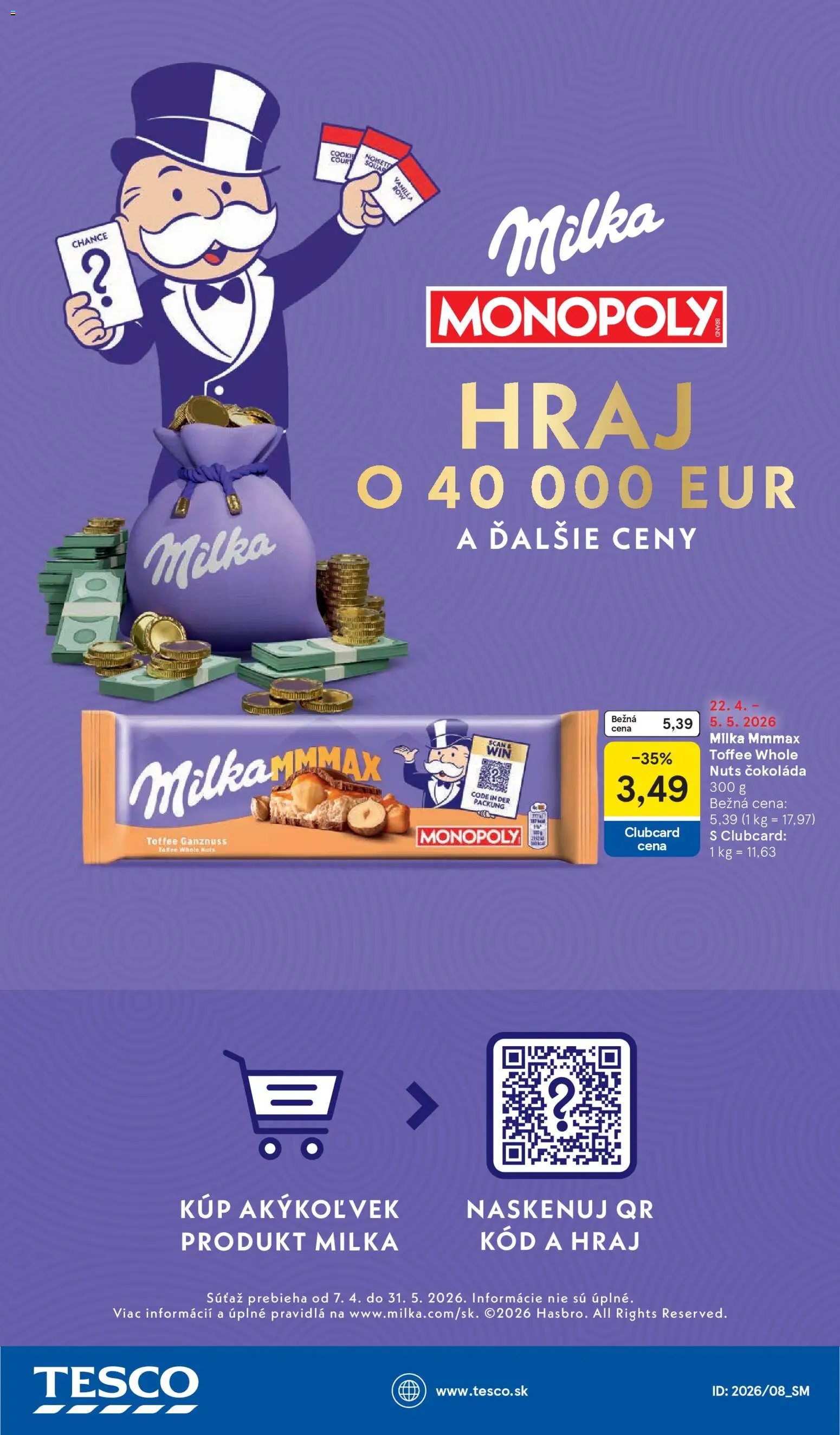 Nové Tesco akcie – leták je platný od 22.04.2026 | Strana: 28 | Produkty: Čokoláda, Milka