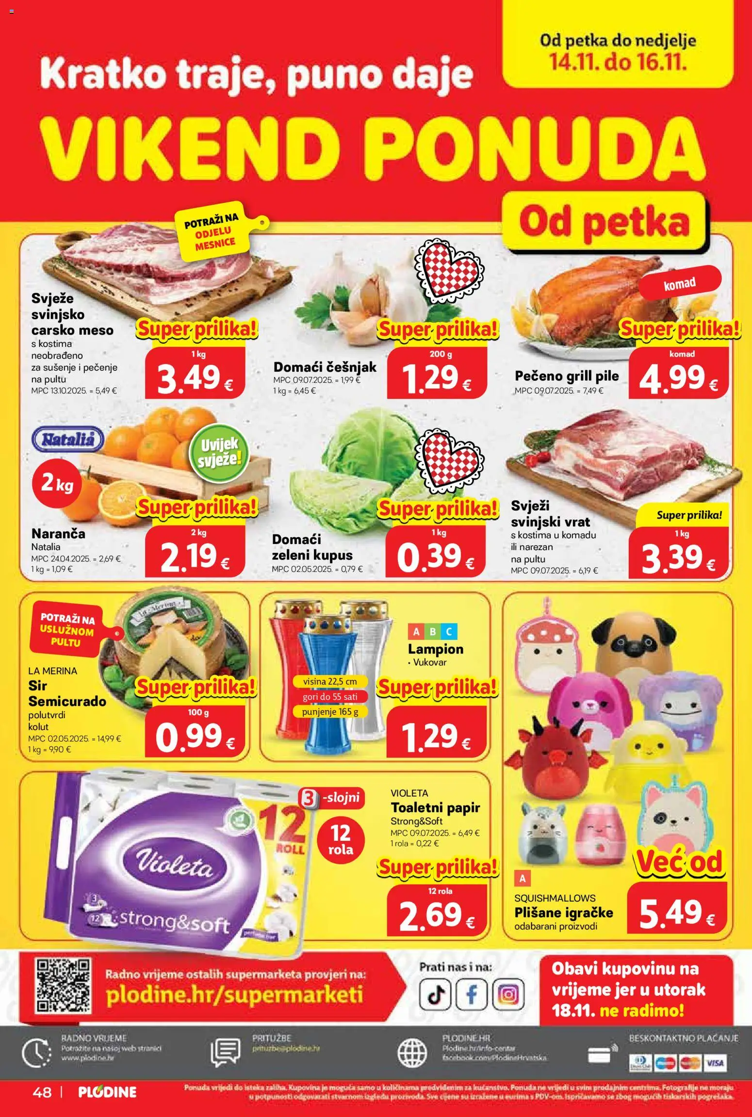 Plodine katalog | vrijedi od 12.11.2025 | Stranica: 48 | Proizvodi: Meso, Toaletni papir, Lampion, Kupus