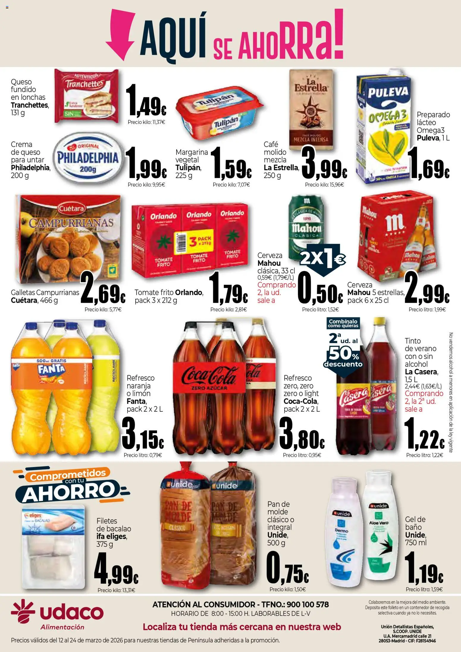 Unide - Aquí se ahorra │ válido desde el 12.03.2026 | Página: 2 | Productos: Queso, Crema, Galletas, Margarina