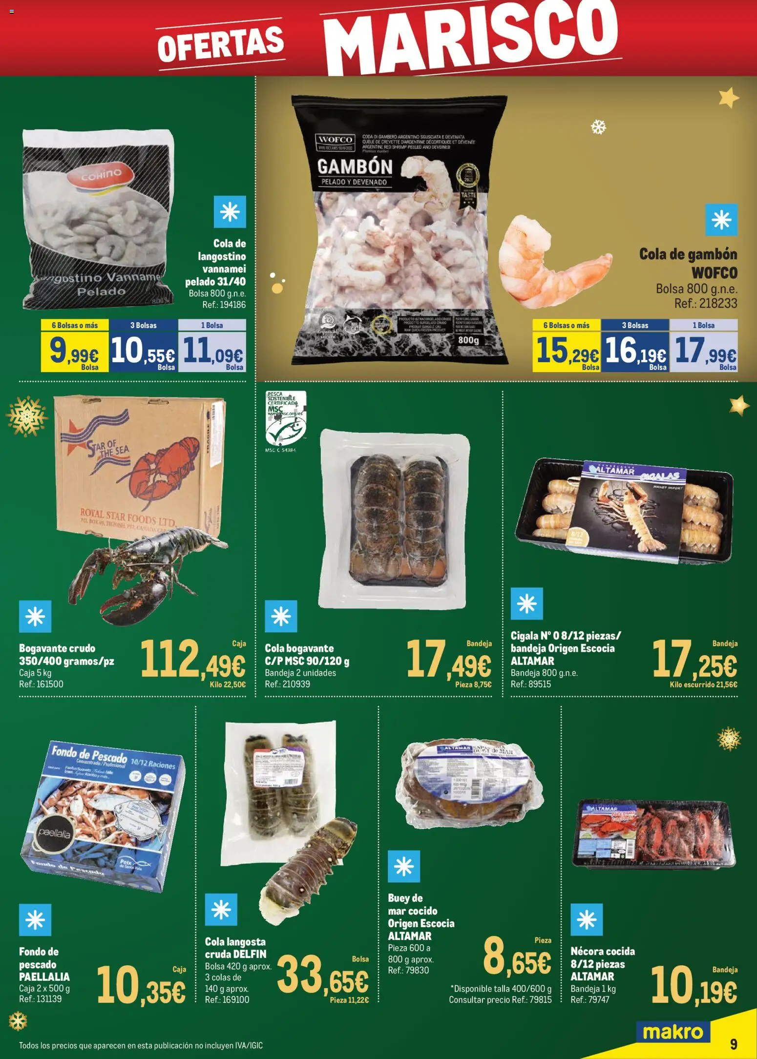Makro - Precios Sur │ válido desde el 24.11.2025 | Página: 9 | Productos: Bolsa, Bandeja, Caja, Langostino