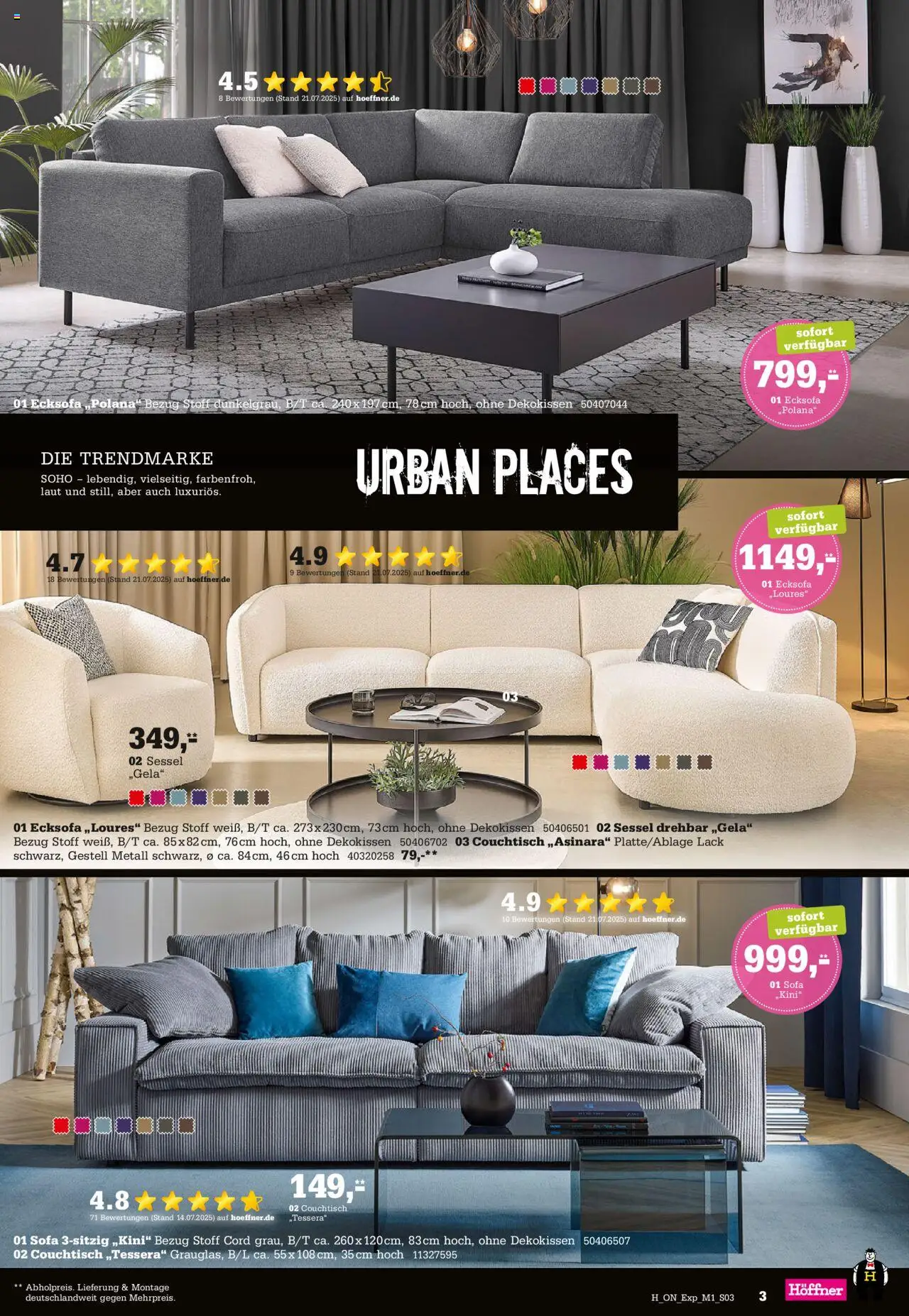 Höffner - Express Spezia - gültig ab dem 30.07.2025 | Seite: 3 | Produkte: Ecksofa, Sofa, Sessel, Couchtisch