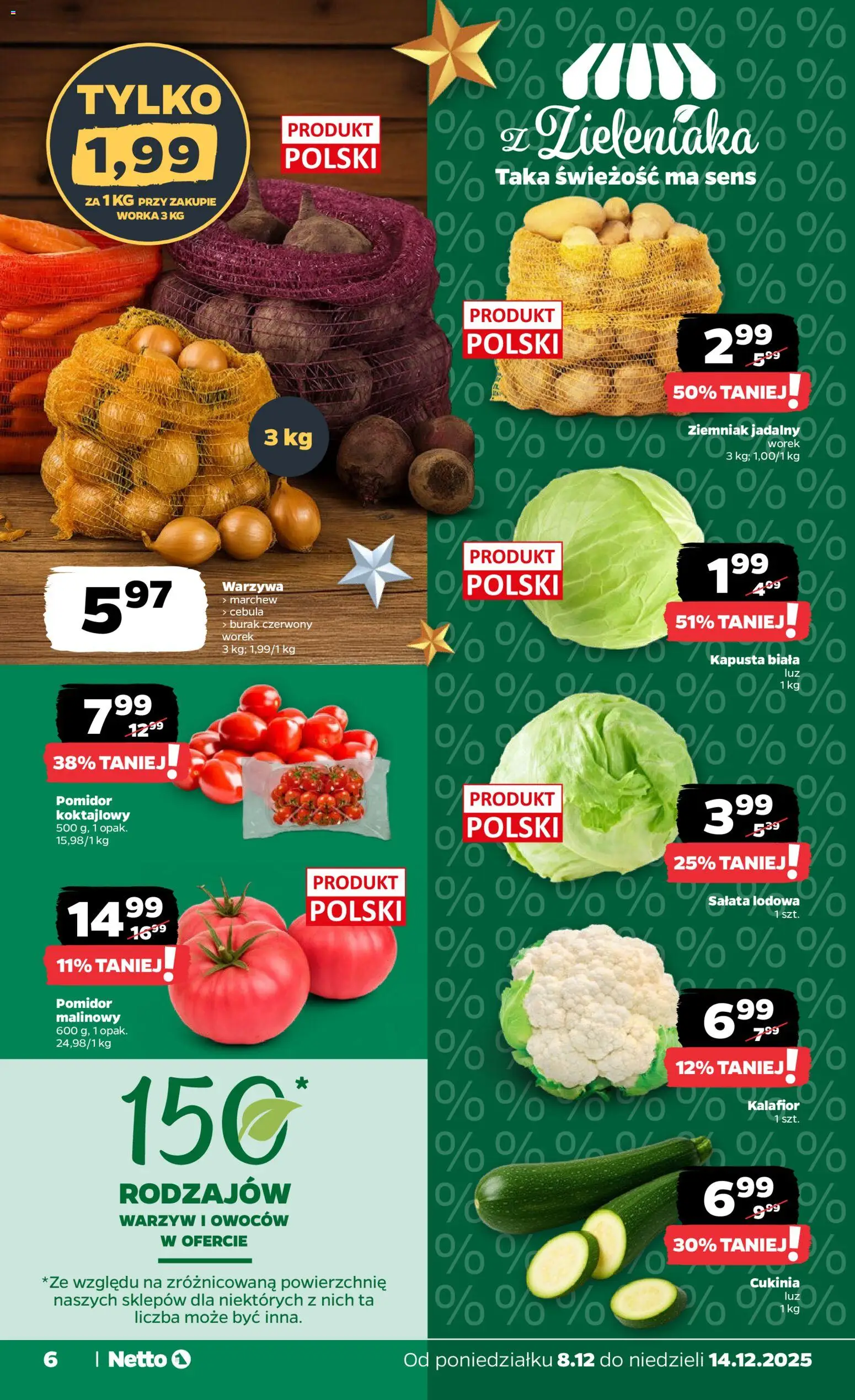 Netto gazetka - Spożywcza od 08.12.2025 | Strona: 6 | Produkty: Burak, Pomidor malinowy, Cukinia, Kapusta biała
