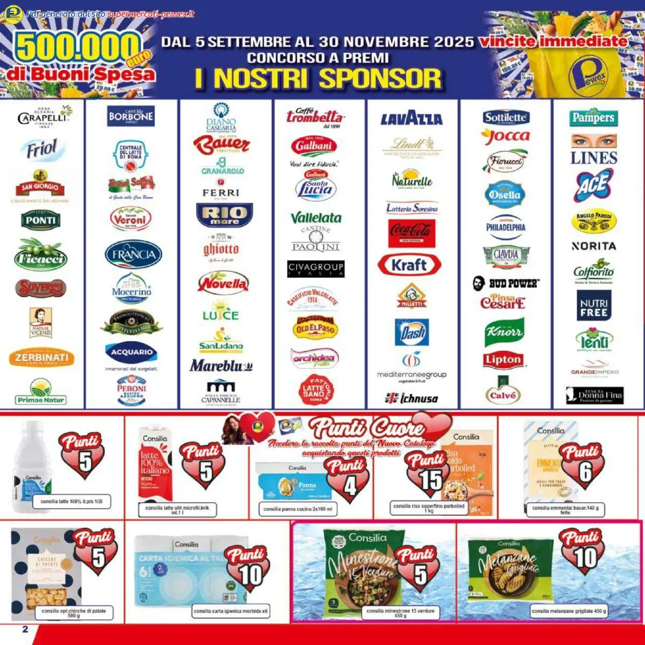 Volantino Pewex del 08.10.2025 | Pagina: 2 | Prodotti: Minestrone, Panna, Pampers, Emmental