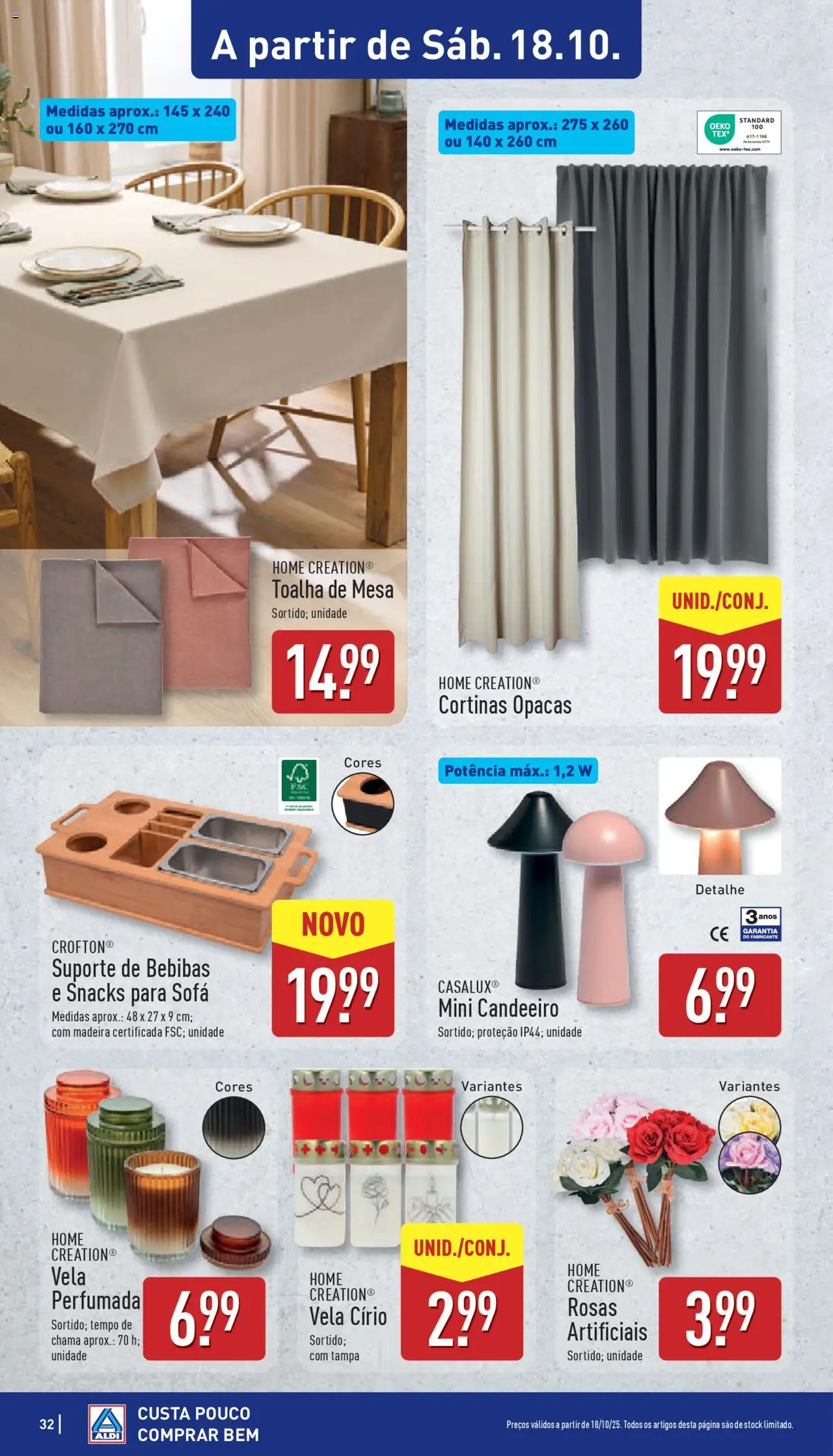 Aldi folheto │ válido de 13.10.2025 | Página: 32 | Produtos: Candeeiro, Sofá, Mesa, Toalha de mesa