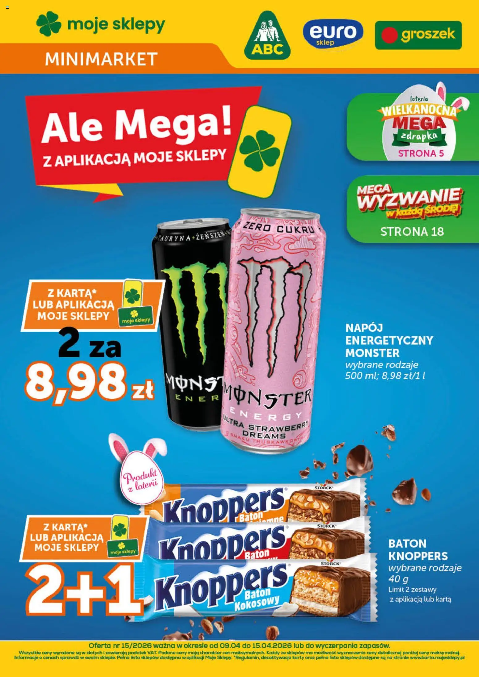 ABC gazetka - Minimarket od 09.04.2026 | Strona: 1 | Produkty: Knoppers, Karta, Groszek, Baton