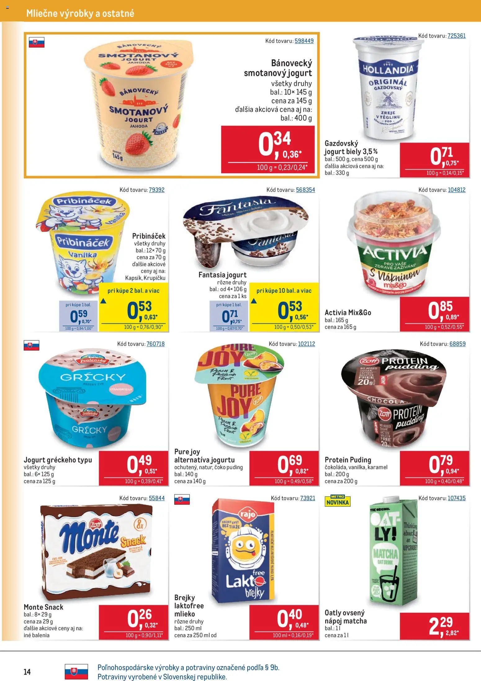 Nové Metro akcie – leták je platný od 25.03.2026 | Strana: 14 | Produkty: Mlieko, Jogurt, Protein, Puding