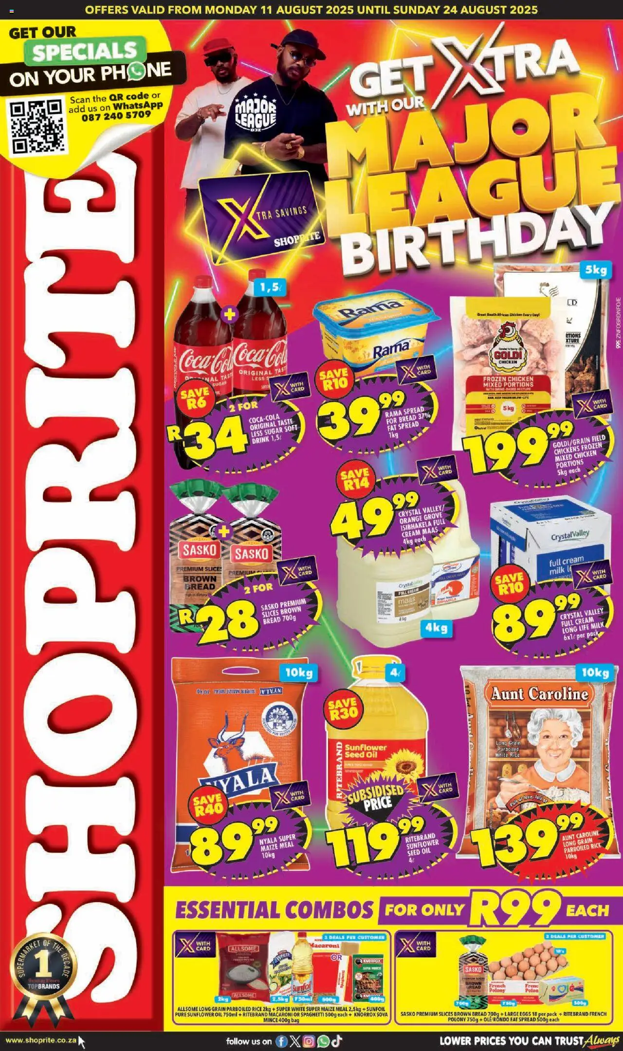 Shoprite Specials │ valid from 11.08.2025 | Page: 1 | Products: Maize meal, Polony, Chicken, Fat spread