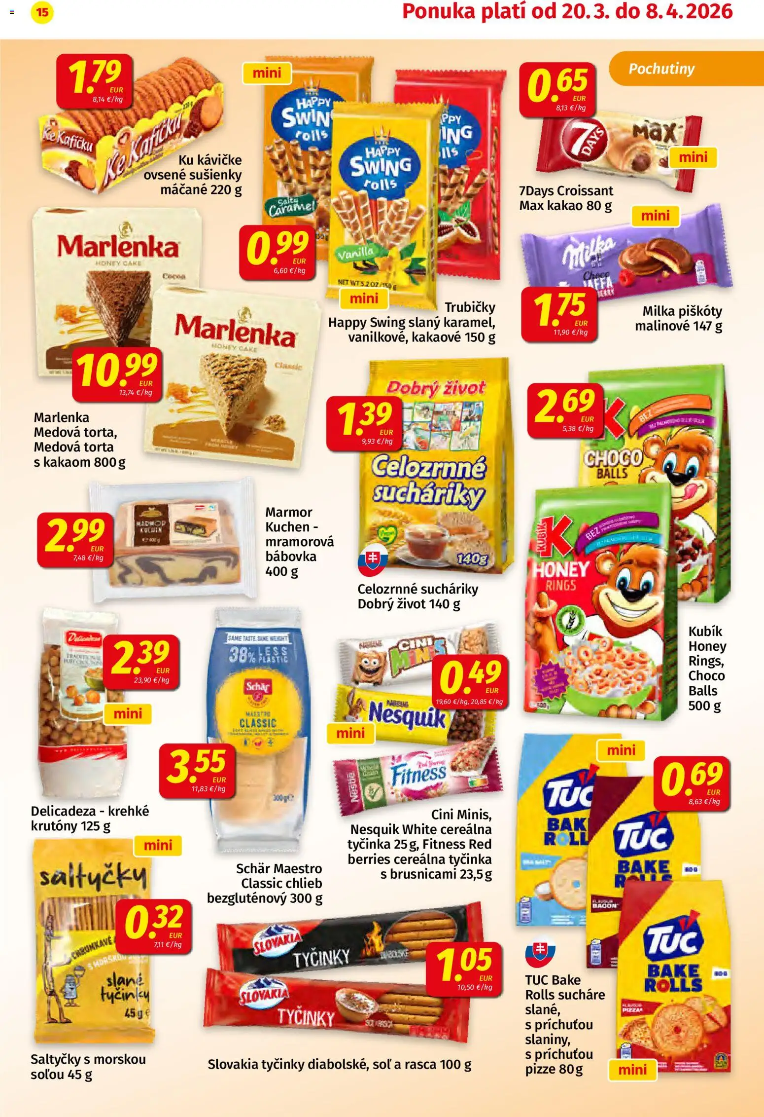 Nové Koruna akcie – leták je platný od 20.03.2026 | Strana: 15 | Produkty: Torta, Marlenka, Nesquik, Kakao