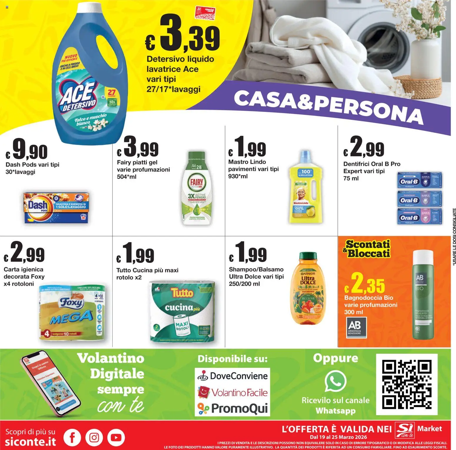 Volantino Sì con Te del 19.03.2026 | Pagina: 16 | Prodotti: Carta igienica, Tè, Talco, Lavatrice
