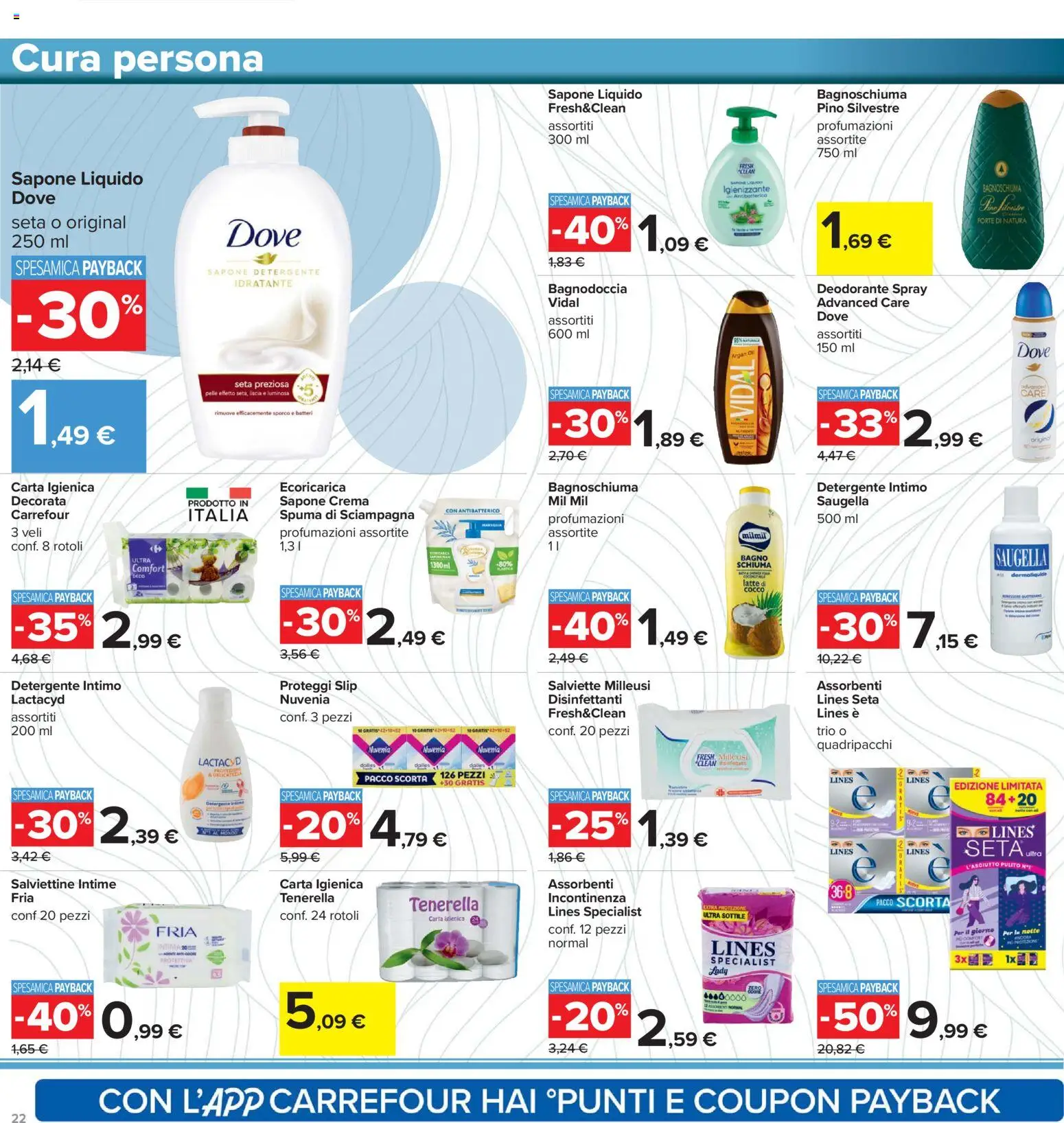 Volantino Carrefour del 15.01.2026 | Pagina: 22 | Prodotti: Proteggi slip, Latte, Cocco, Bagno
