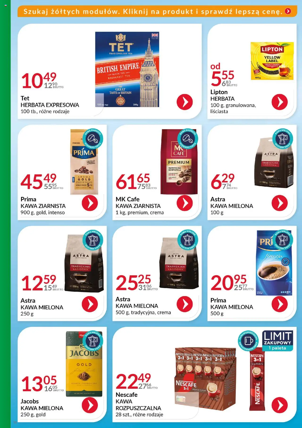 Eurocash Gazetka - Katalog Artykułów Spożywczych od 19.10.2025 | Strona: 58 | Produkty: Nescafe, Kawa ziarnista, Kawa, Herbata