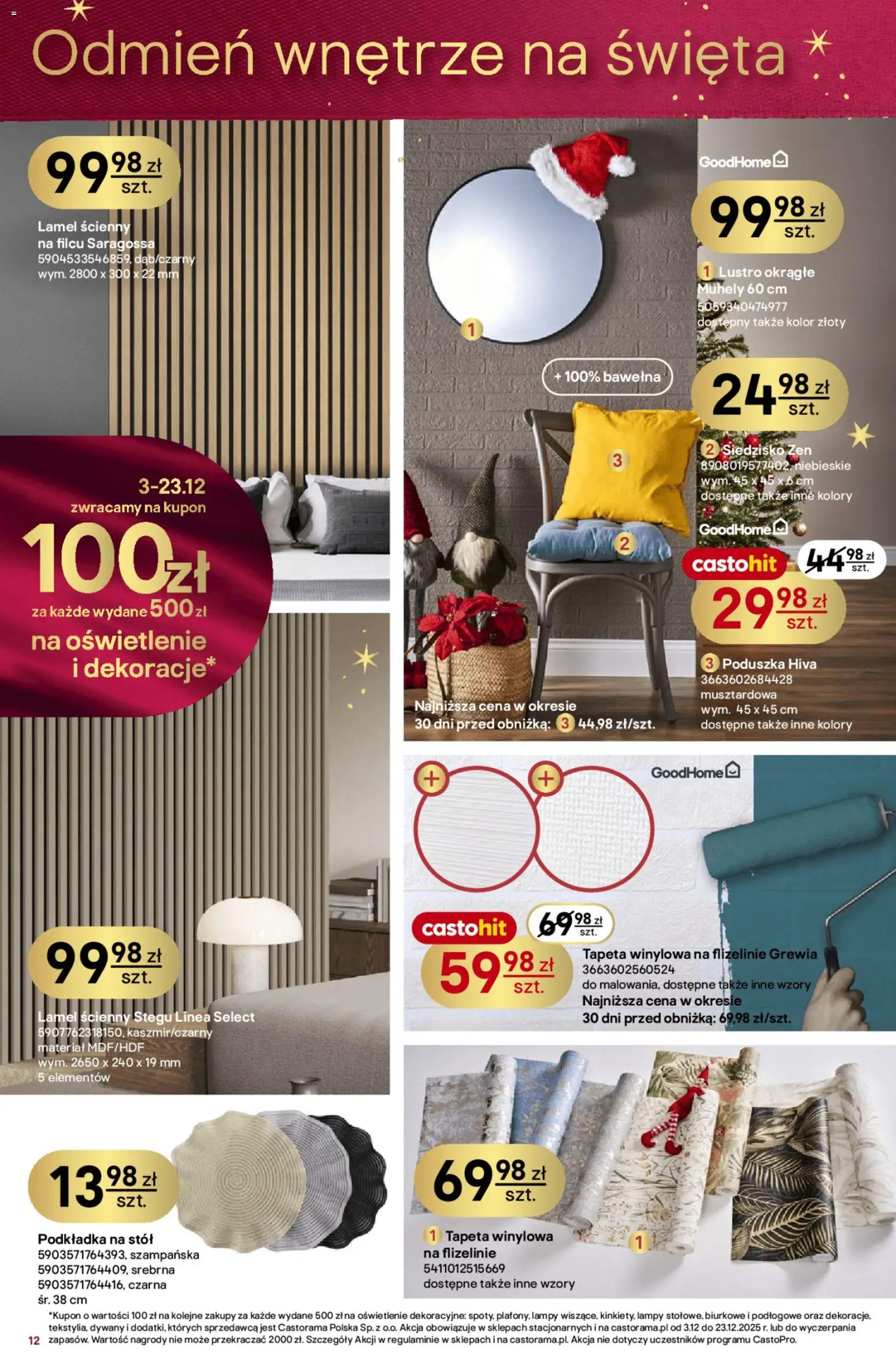 Castorama Gazetka od 03.12.2025 | Strona: 12 | Produkty: Poduszka, Stół, Lustro, Dywany