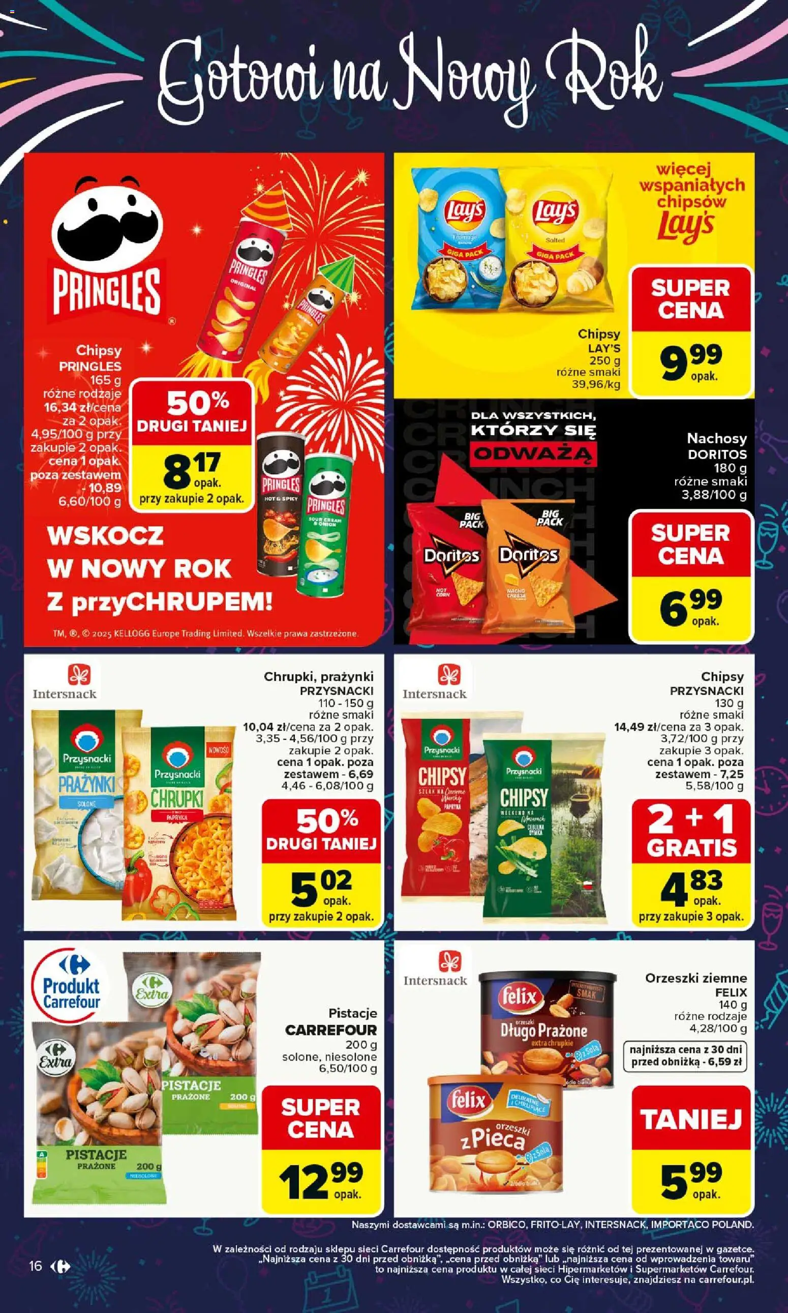 Carrefour Gazetka od 29.12.2025 | Strona: 16 | Produkty: Chipsy, Chrupki, Doritos, Pringles