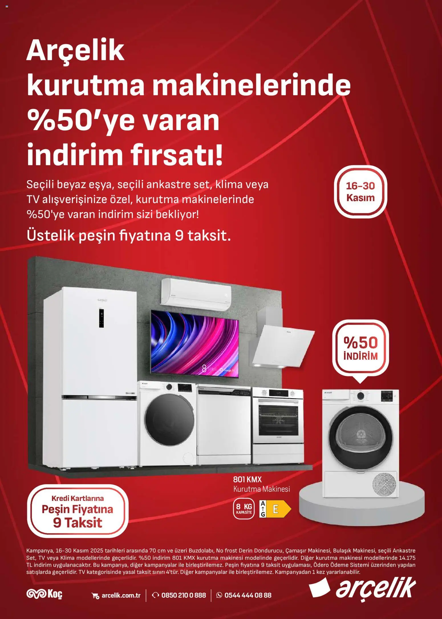 Arçelik Katalog - 16.11.2025 tarihinden itibaren geçerlidir | Sayfa: 1 | Ürünler: Kurutma makinesi, TV, Klima