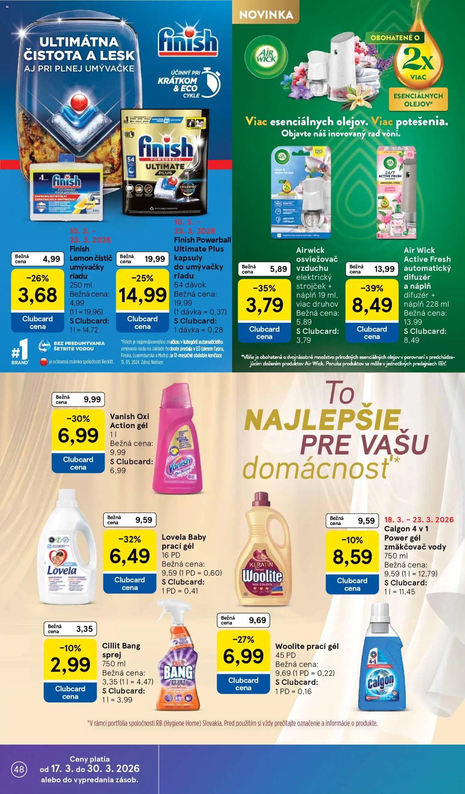 Nové Tesco akcie – leták je platný od 18.03.2026 | Strana: 48 | Produkty: Difúzer, Osviežovač vzduchu, Strojček, Kapsuly do umývačky riadu