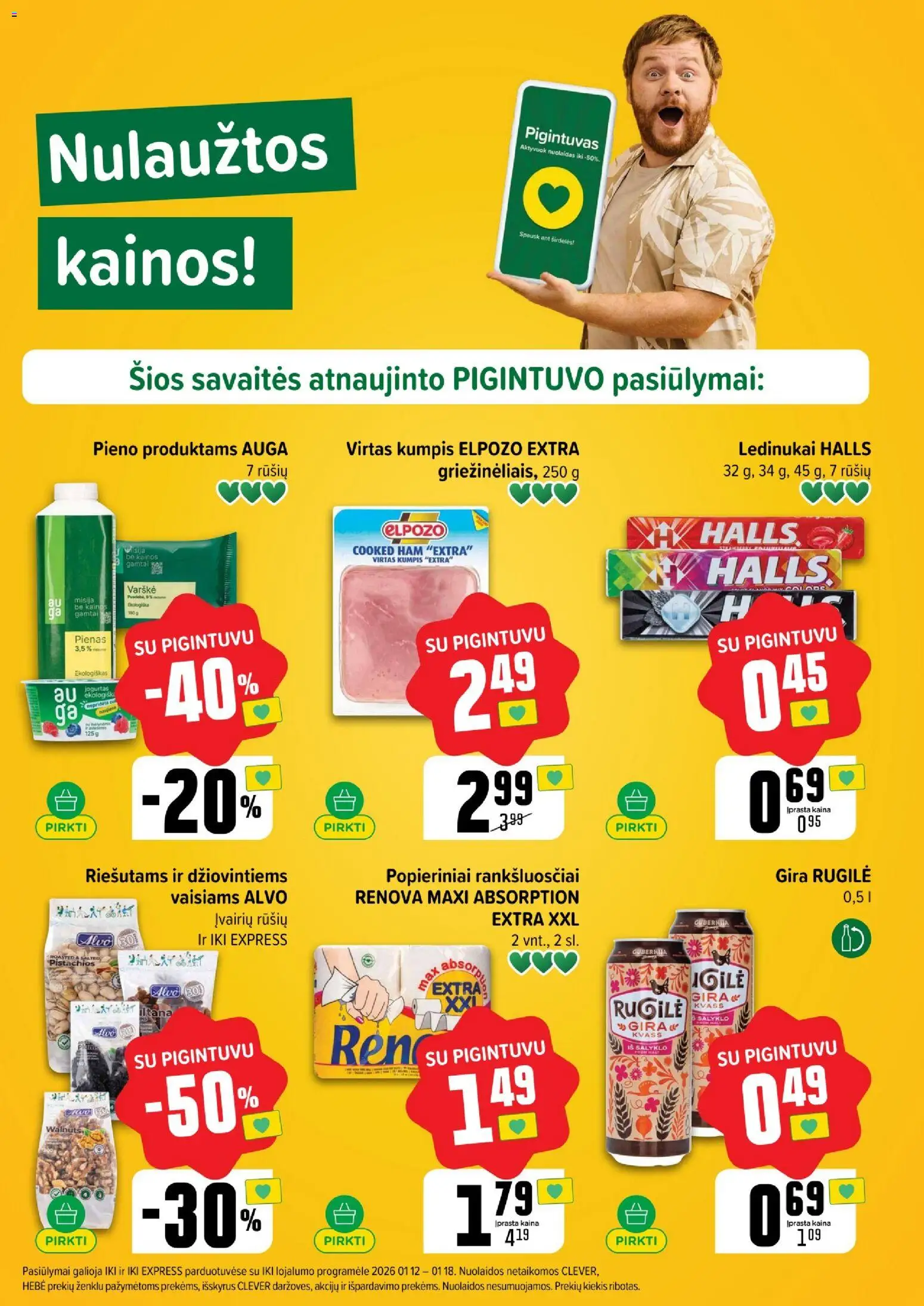 IKI akcijos nuo 12.01.2026 | Puslapis: 29 | Prekių: Ledinukai, Pienas, Varškė, Kumpis