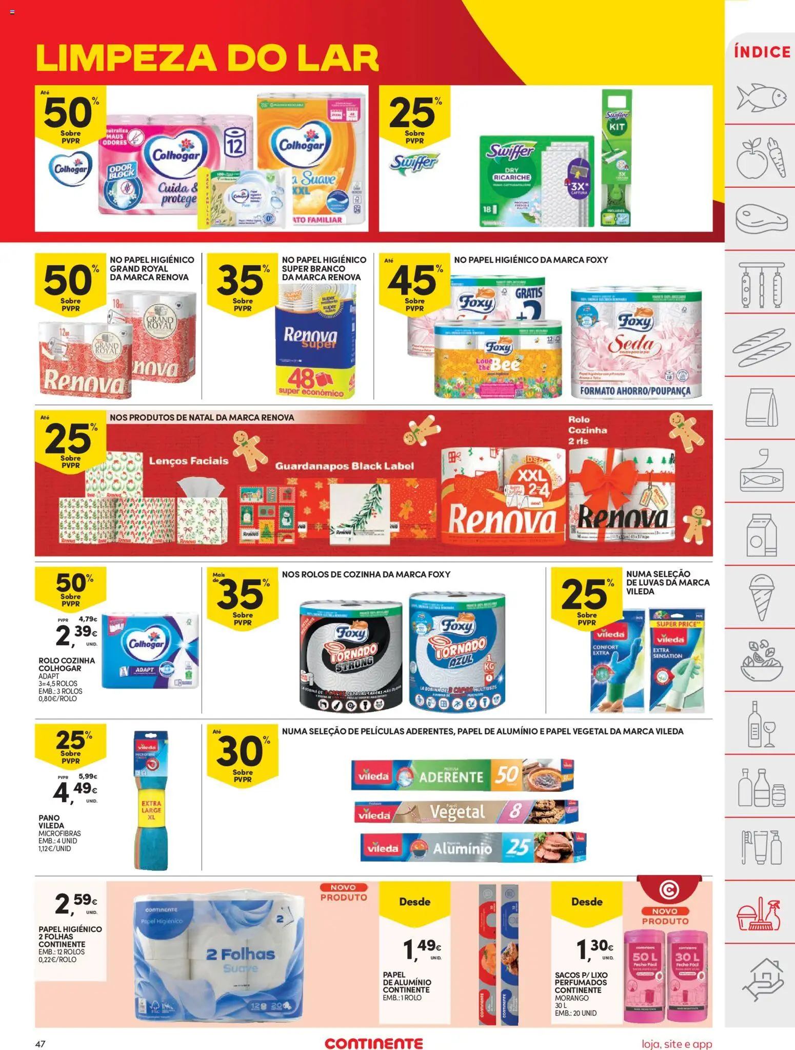 Continente folheto │ válido de 11.11.2025 | Página: 47 | Produtos: Luvas, Papel higiénico, Guardanapos, Papel de alumínio