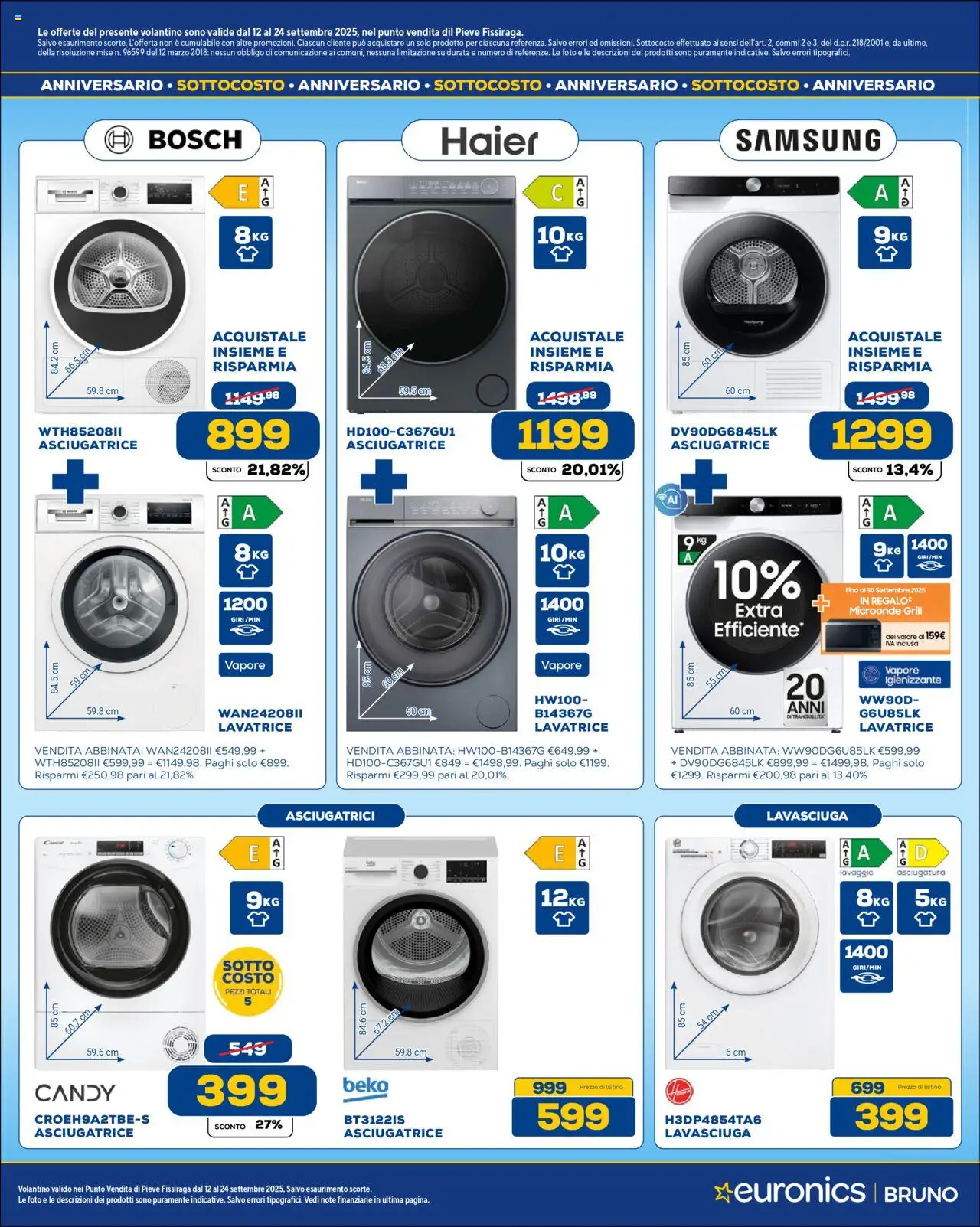 Volantino Euronics del 12.09.2025 | Pagina: 21 | Prodotti: Microonde, Lavasciuga, Lavatrice, Asciugatrice
