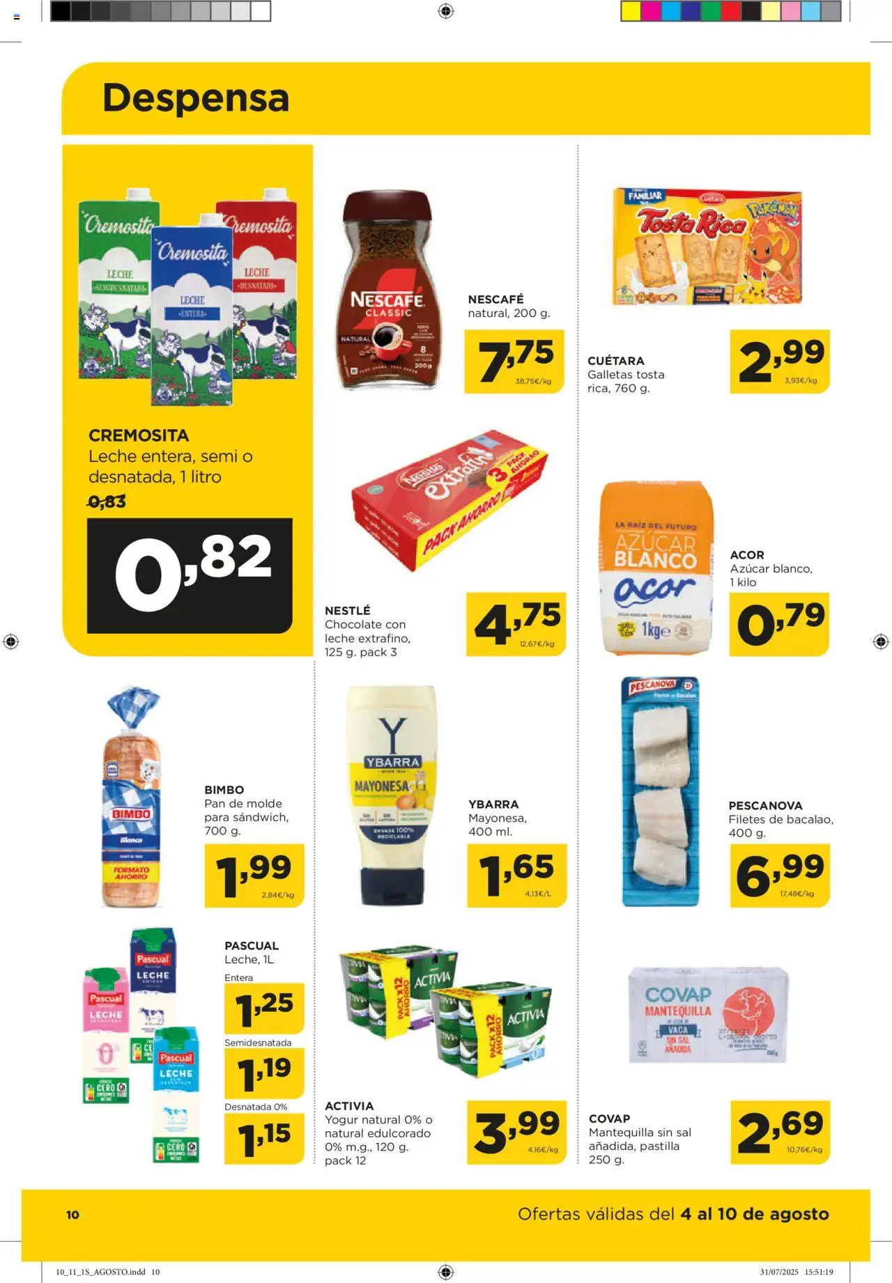 Alimerka folleto Castilla y León │ válido desde el 04.08.2025 | Página: 10 | Productos: Leche entera, Pan, Pan de molde, Chocolate con leche