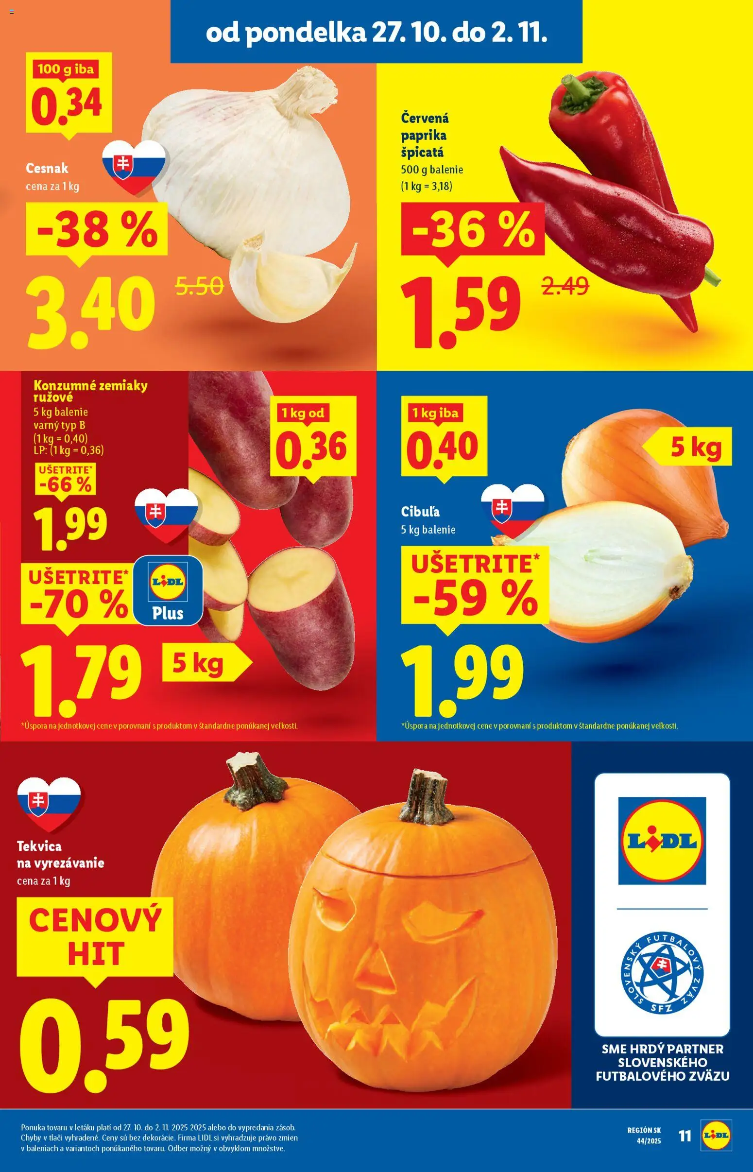 Nové Lidl akcie – leták je platný od 27.10.2025 | Strana: 13 | Produkty: Cesnak, Zemiaky, Cibuľa, Červená paprika