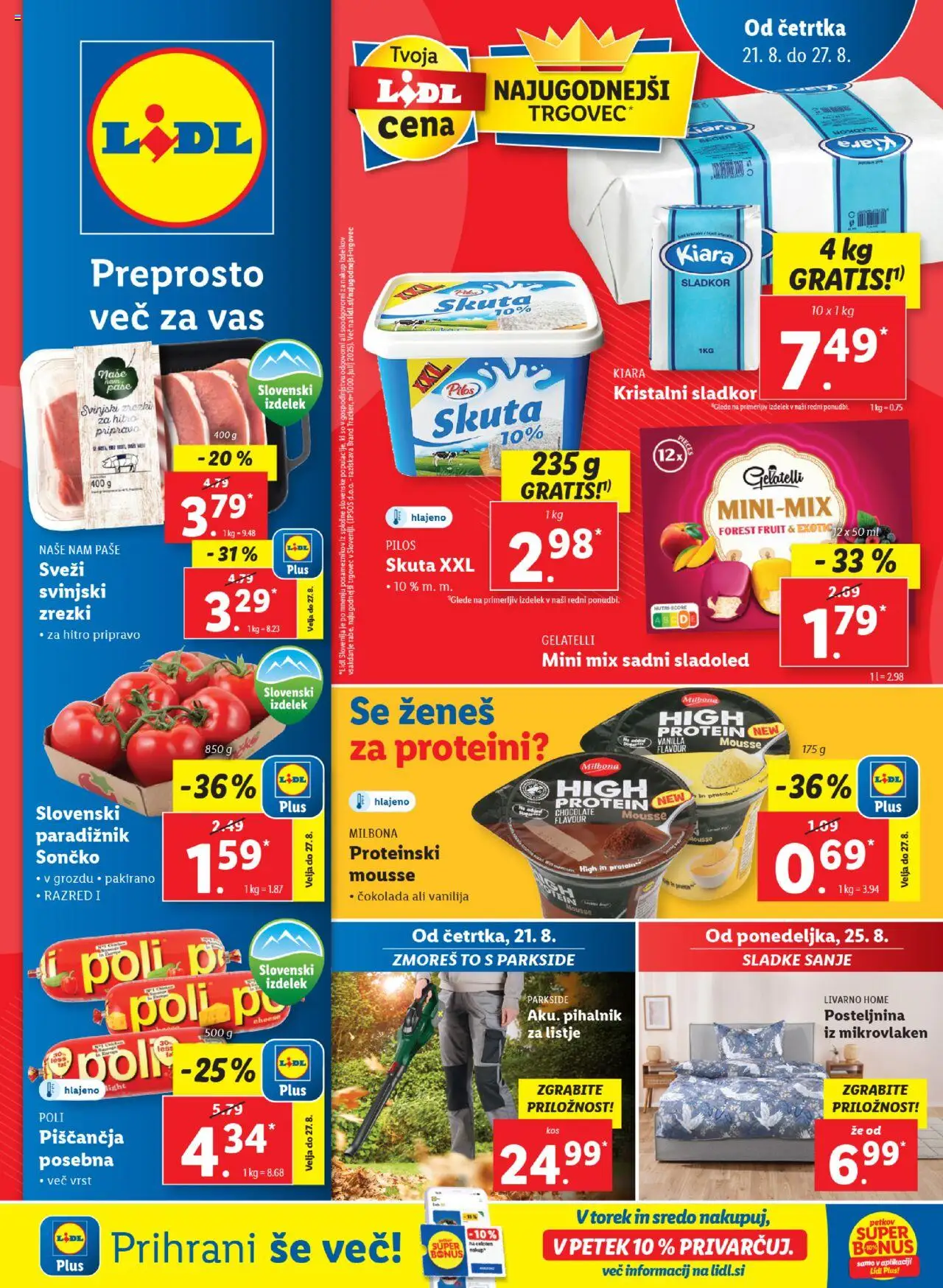 Lidl katalog │ velja od 21.08.2025 | Stran: 1 | Izdelki: Posteljnina, Zrezki, Sladoled, Sladkor