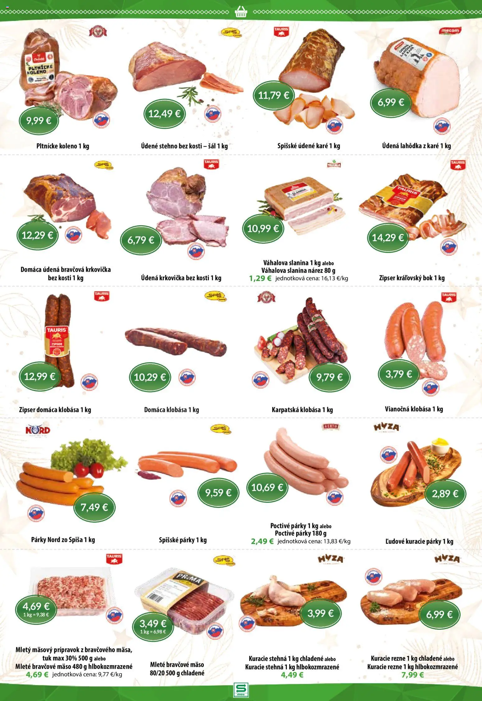 Nové Sintra akcie – leták je platný od 18.12.2025 | Strana: 3 | Produkty: Slanina, Klobása, Bravčová krkovička, Šál