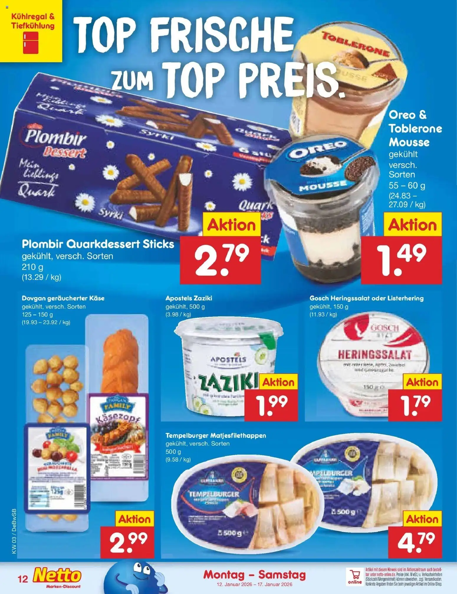 Netto Marken-Discount prospekt Waiblingen-Bittenfeld	 – gültig ab 12.01.2026 | Seite: 12 | Produkte: Top, Quark, Käse
