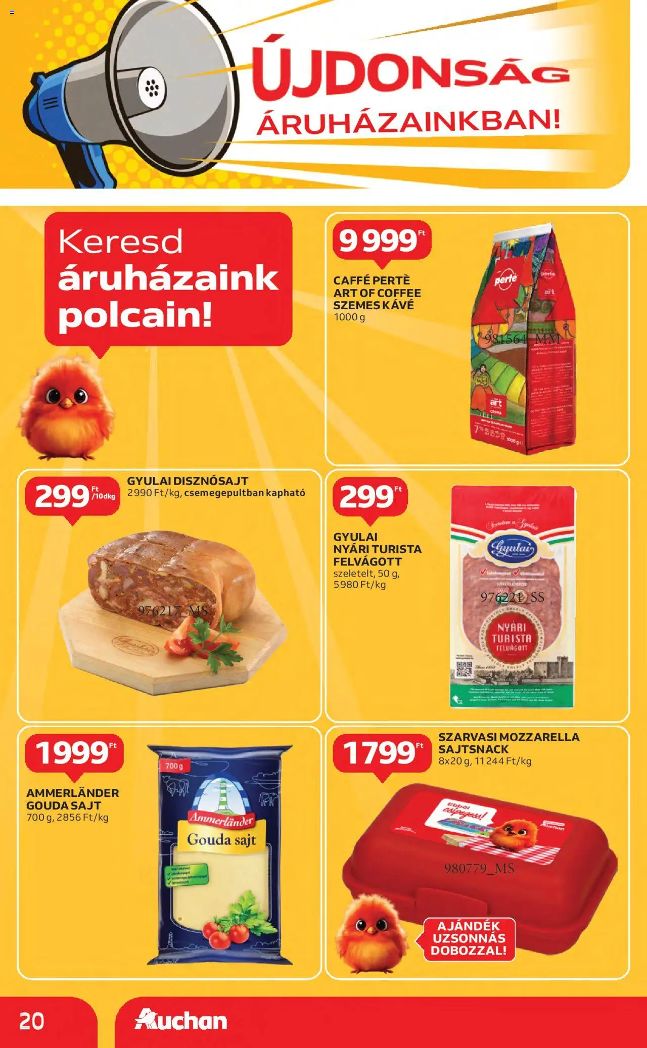 Auchan akciós ujság - amely érvényes a következő dátumtól: 21.08.2025 | Oldal: 20 | Termékek: Gouda, Sajt, Szemes kávé, Felvágott