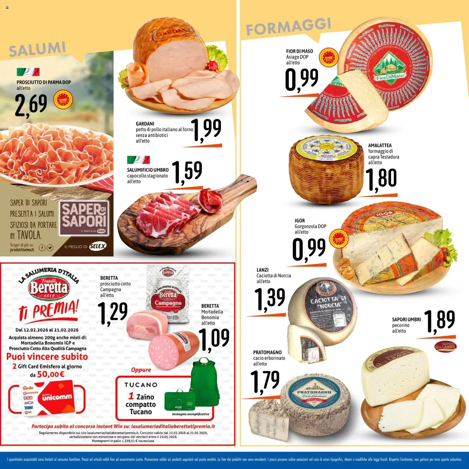 Volantino Emisfero del 12.02.2026 | Pagina: 12 | Prodotti: Prosciutto Cotto, Prosciutto, Mortadella, Pecorino