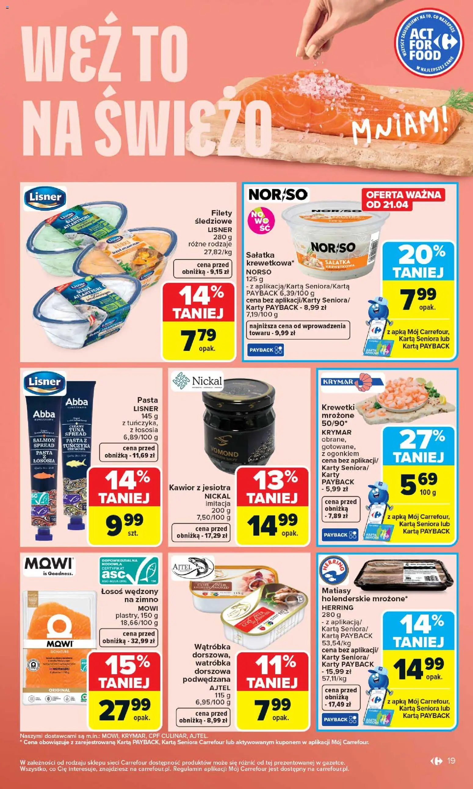 Carrefour gazetka od 20.04.2026 | Strona: 21 | Produkty: Śledź, Łosoś wędzony, Wątróbka, Łosoś