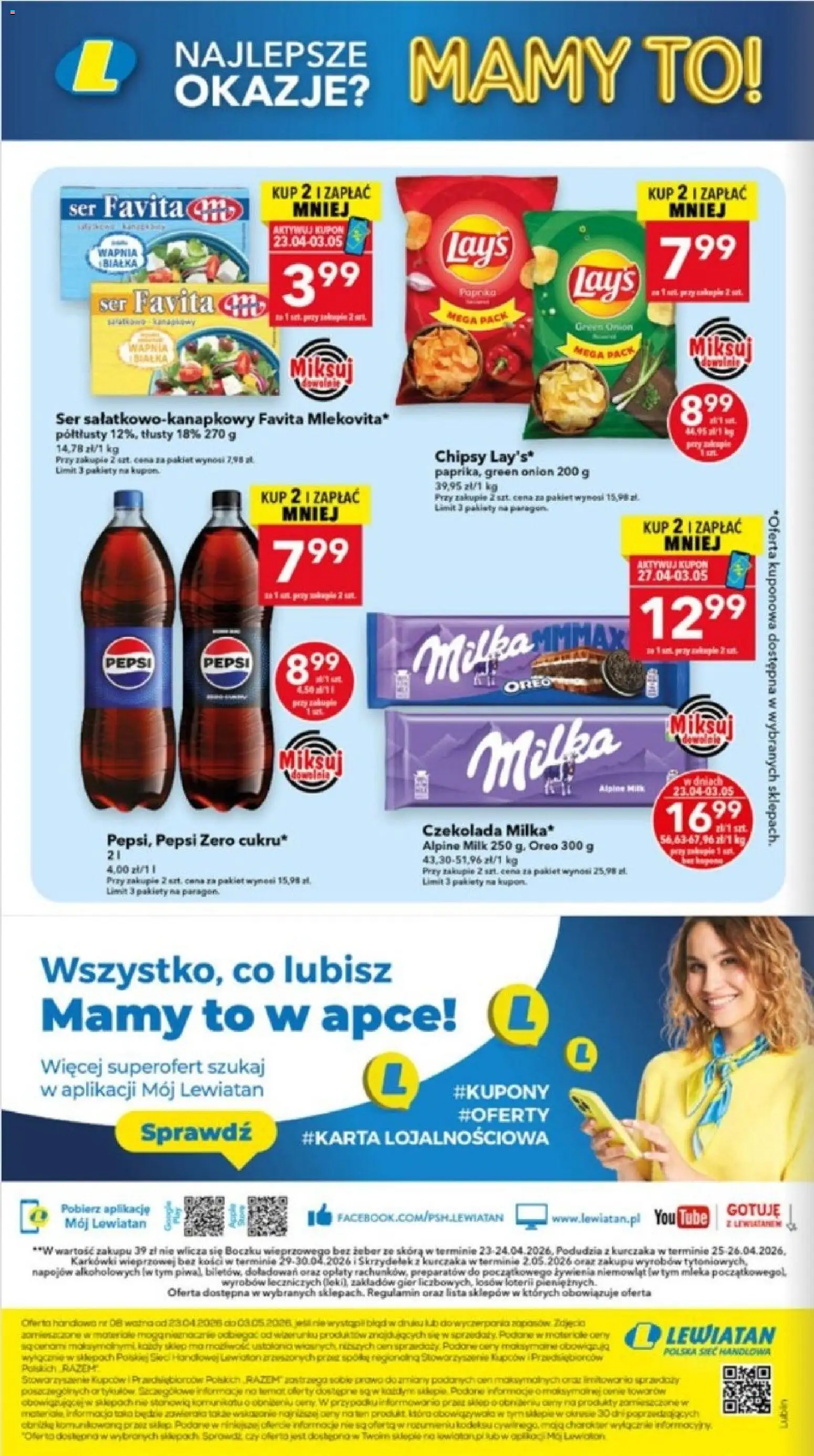 Lewiatan gazetka - Lublin od 23.04.2026 | Strona: 16 | Produkty: Ser favita, Mleka, Milka, Czekolada