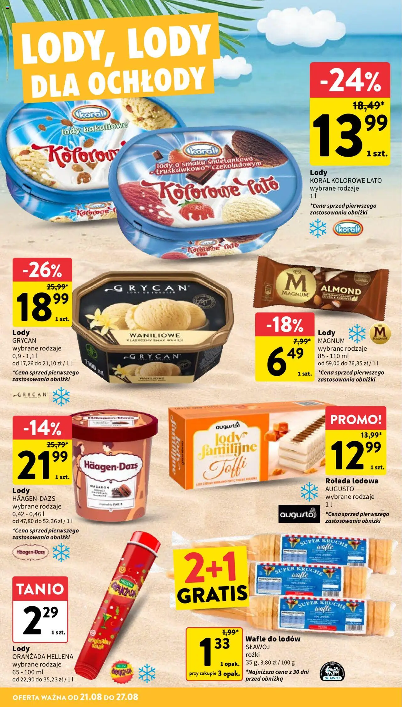 Intermarche Gazetka od 21.08.2025 | Strona: 22 | Produkty: Rolada, Oranżada hellena, Rolada lodowa, Lody