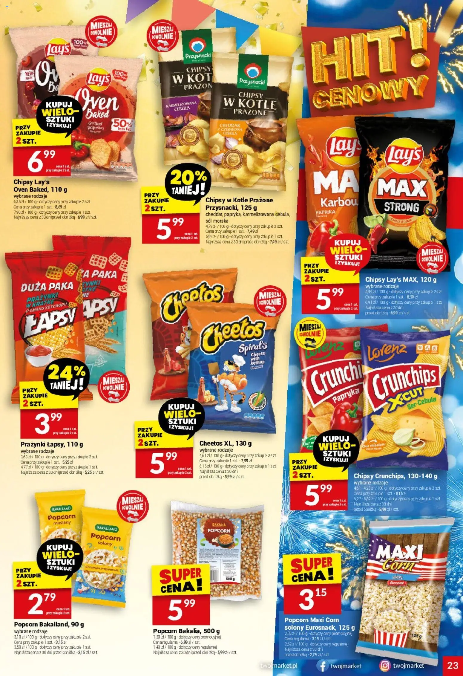 Twój Market Gazetka od 29.12.2025 | Strona: 23 | Produkty: Chipsy, Popcorn, Cheddar, Sól
