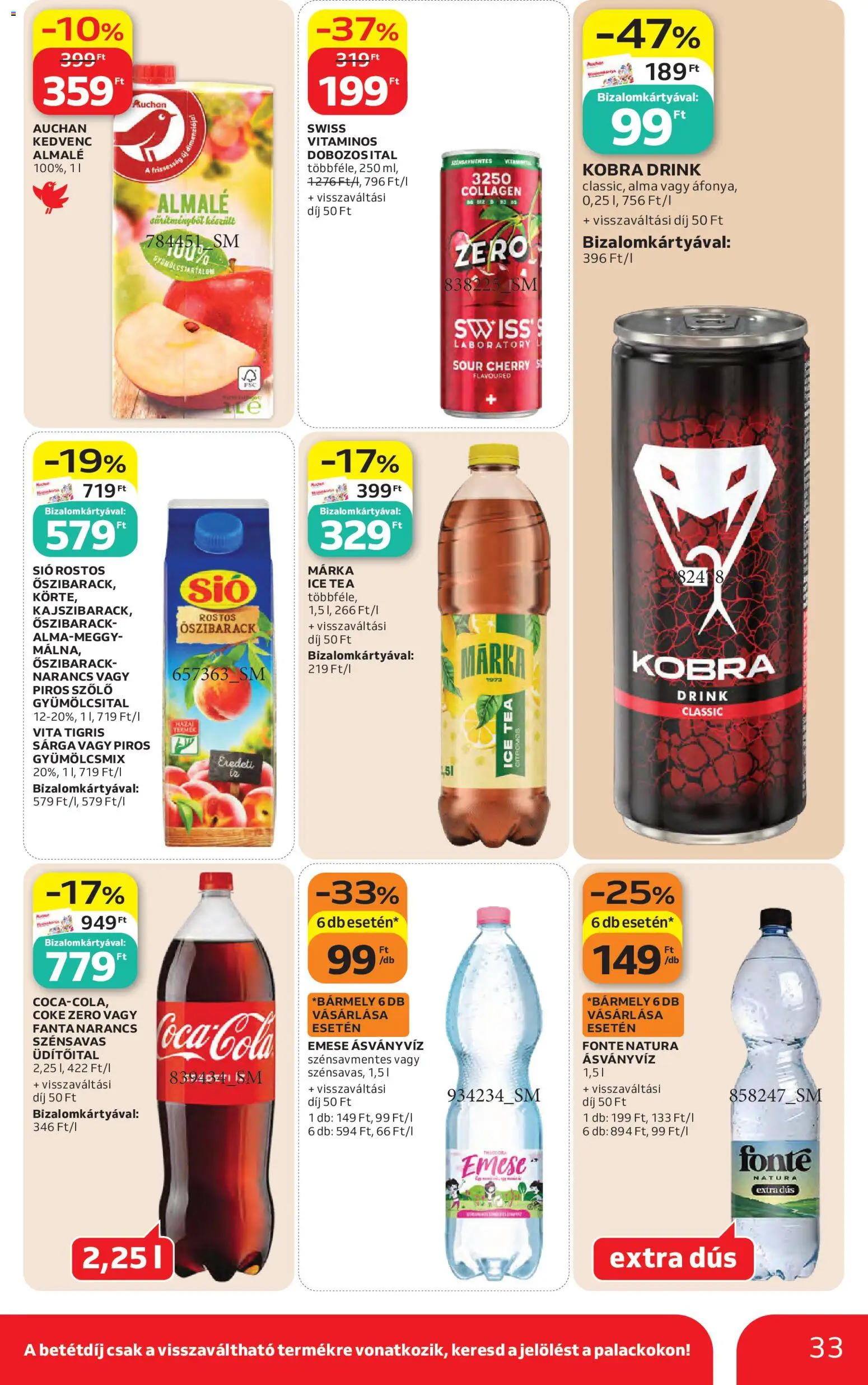 Auchan akciós ujság - amely érvényes a következő dátumtól: 30.04.2026 | Oldal: 33 | Termékek: Őszibarack, Gyümölcsital, Ice tea, Alma