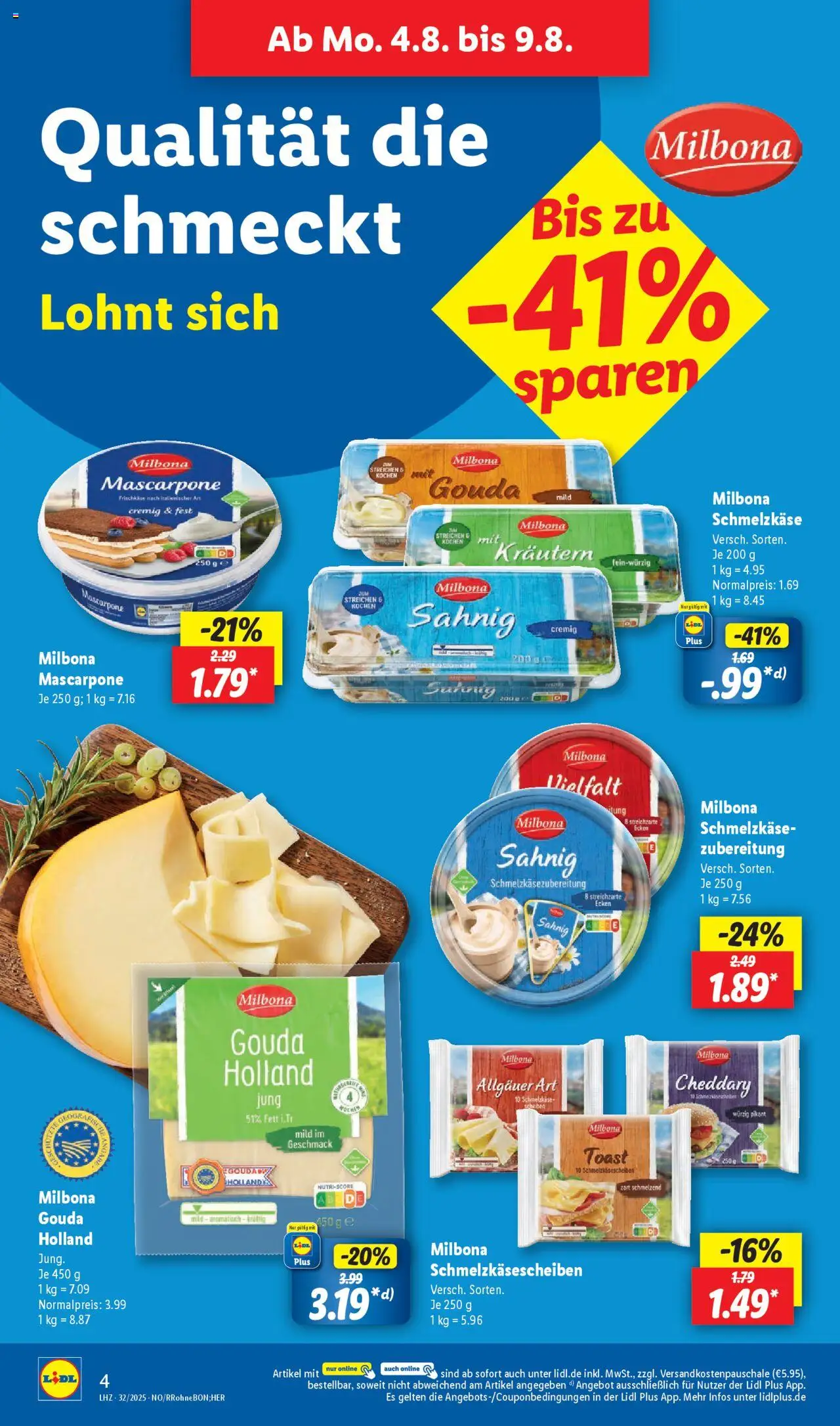 Lidl Prospekt Rahden - gültig ab dem 04.08.2025 | Seite: 6 | Produkte: Mascarpone, Toast, Gouda, Frischkase