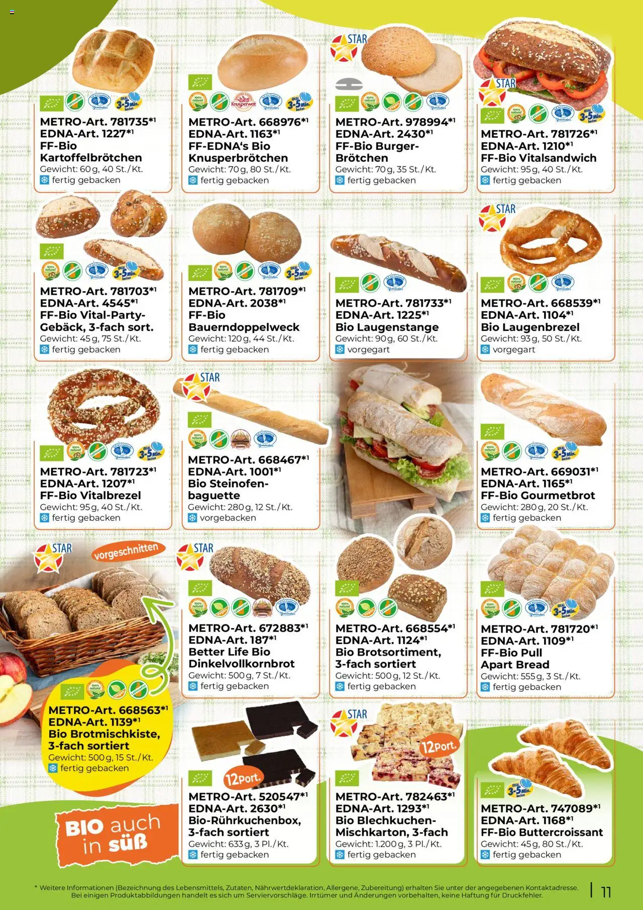 Metro  Edna Foodservice – gültig ab 01.10.2025 | Seite: 11 | Produkte: Gewicht, Burger, Baguette