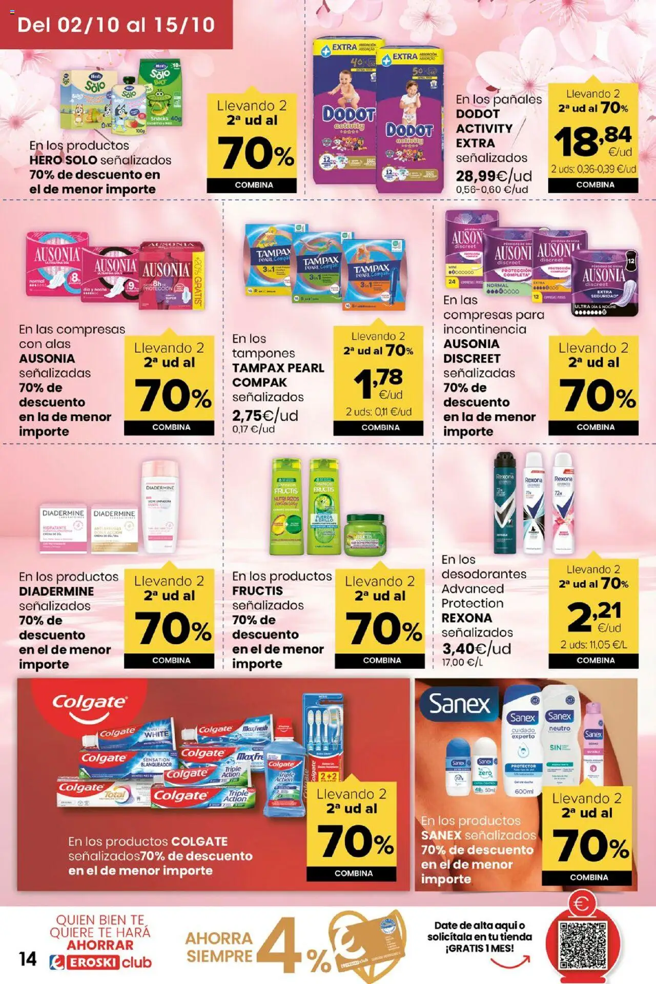 Eroski - Miramos por ti │ válido desde el 02.10.2025 | Página: 14 | Productos: Compresas con alas, Tampones, Té, Γλυφιτζούρι