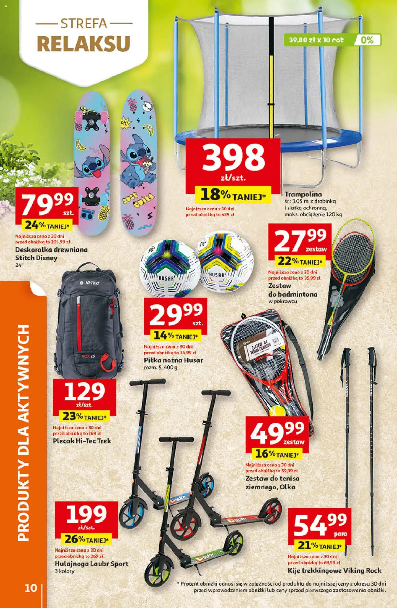 Auchan - Gazetka 30 Lat Hipermarket  od 09.04.2026 | Strona: 10 | Produkty: Plecak, Trampolina, Deskorolka, Siatka