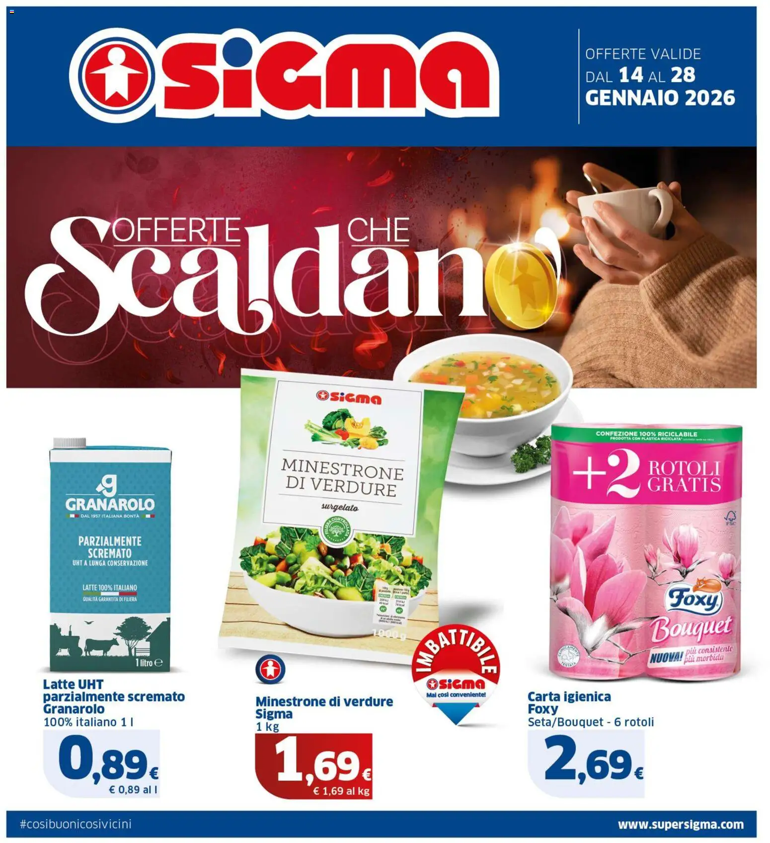 Volantino SIGMA del 14.01.2026 | Pagina: 1 | Prodotti: Minestrone, Carta igienica, Verdure, Latte