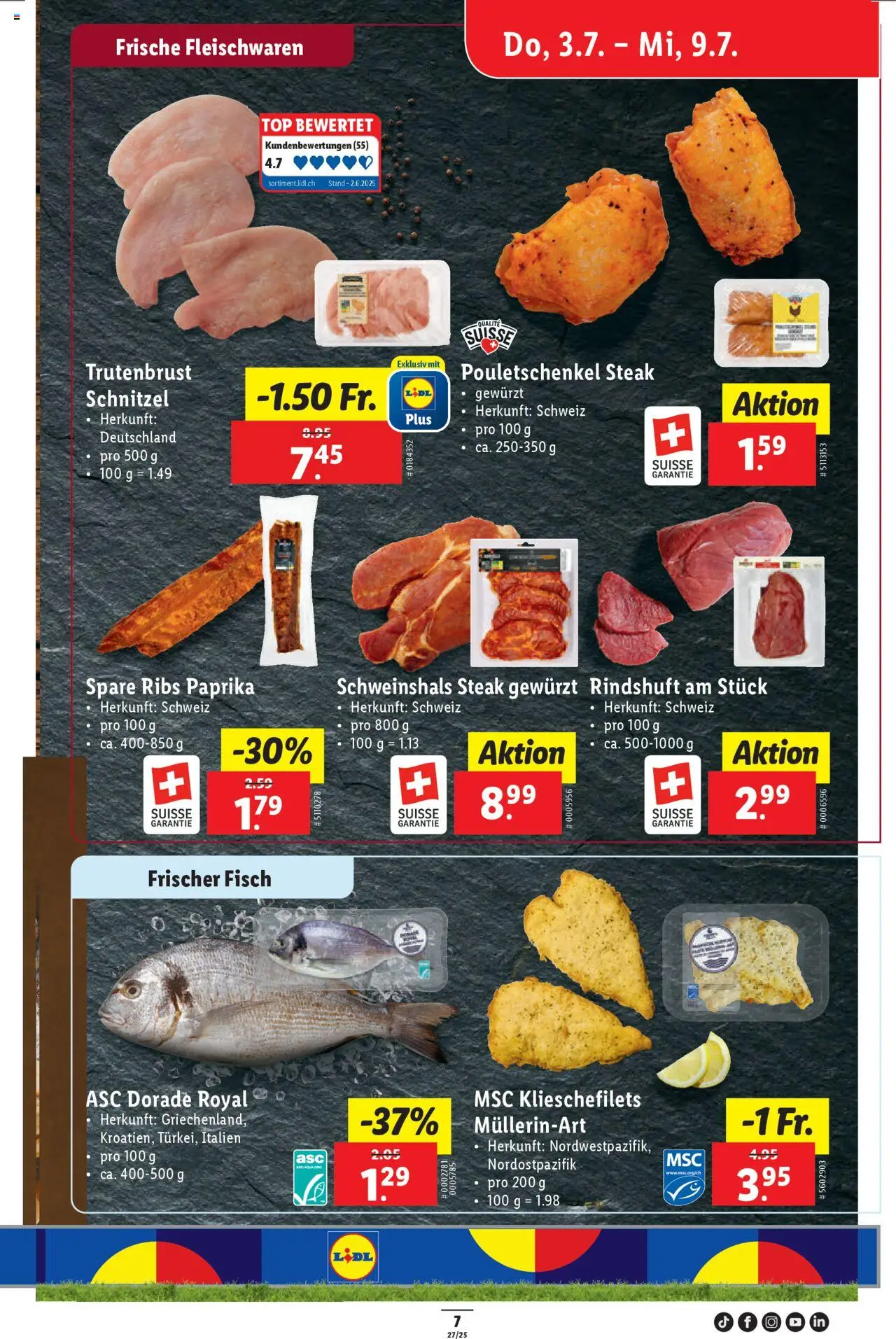 Lidl Aktionen ab 03.07.2025 | Seite: 7 | Produkte: Spare Ribs, Fisch, Top