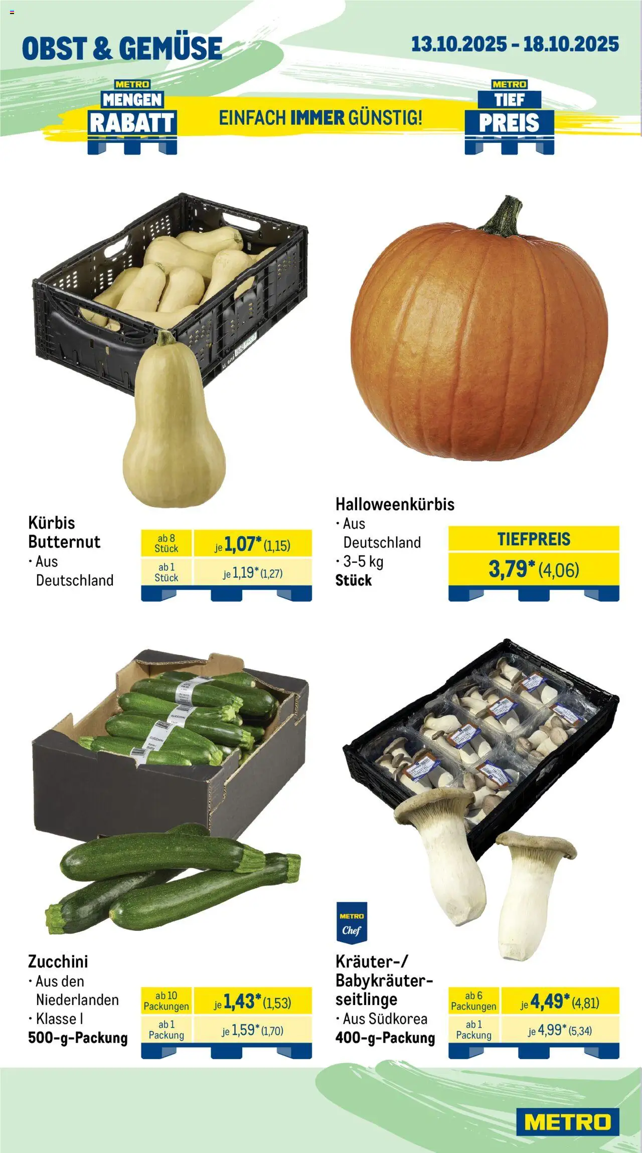 Metro Prospekt 	 – gültig ab 13.10.2025 | Seite: 8 | Produkte: Gemüse, Obst, Kürbis, Zucchini