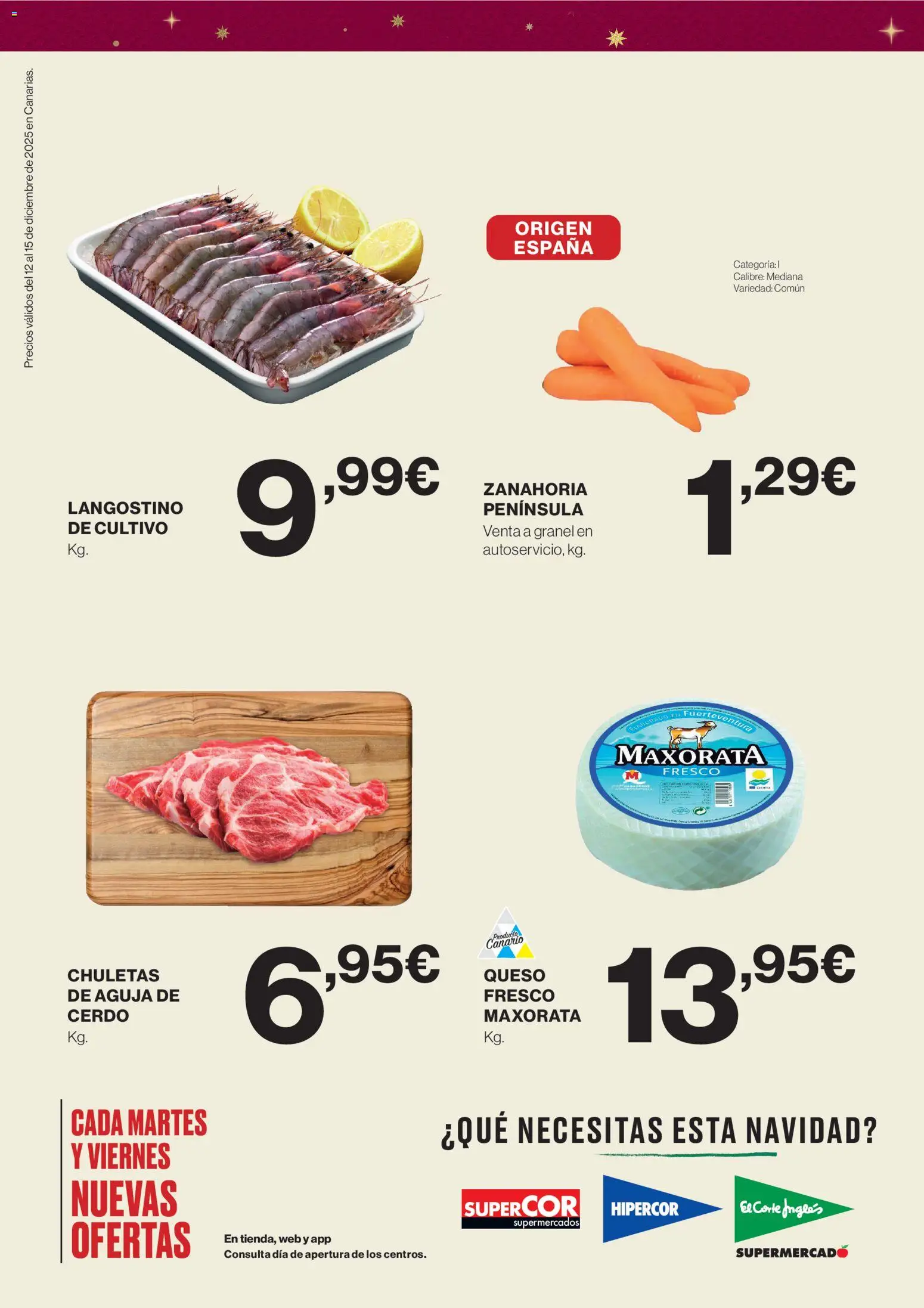 Supercor Canarias │ válido desde el 12.12.2025 | Página: 2 | Productos: Queso, Cerdo, Zanahoria, Langostino