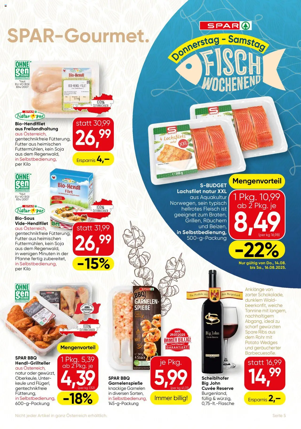 SPAR Gourmet Flugblatt gültig ab 14.08.2025 | Seite: 5 | Produkte: Grill, Fisch