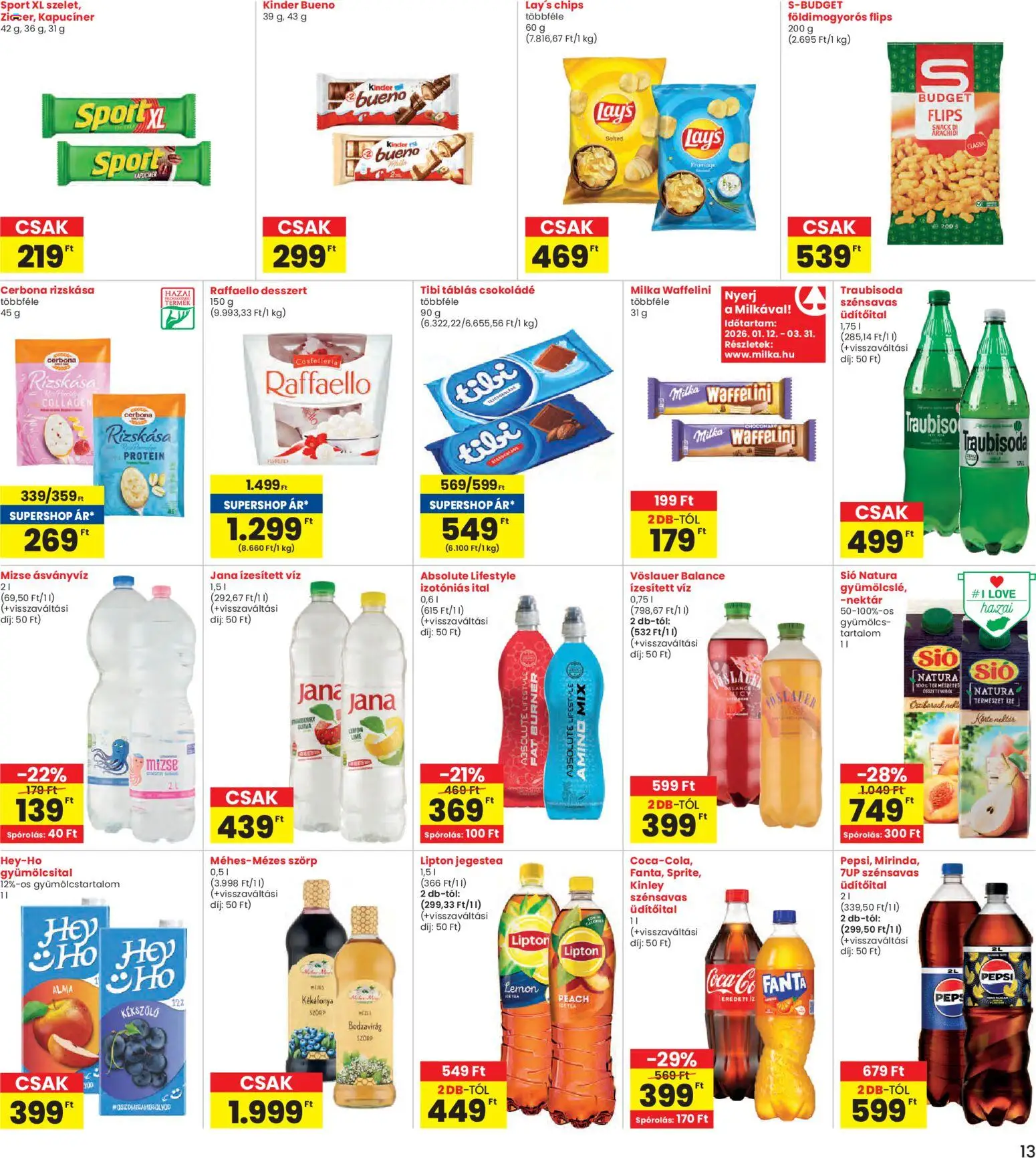 Interspar akciós ujság - amely érvényes a következő dátumtól: 22.01.2026 | Oldal: 13 | Termékek: Gyümölcsital, Pepsi, Waffelini, Protein